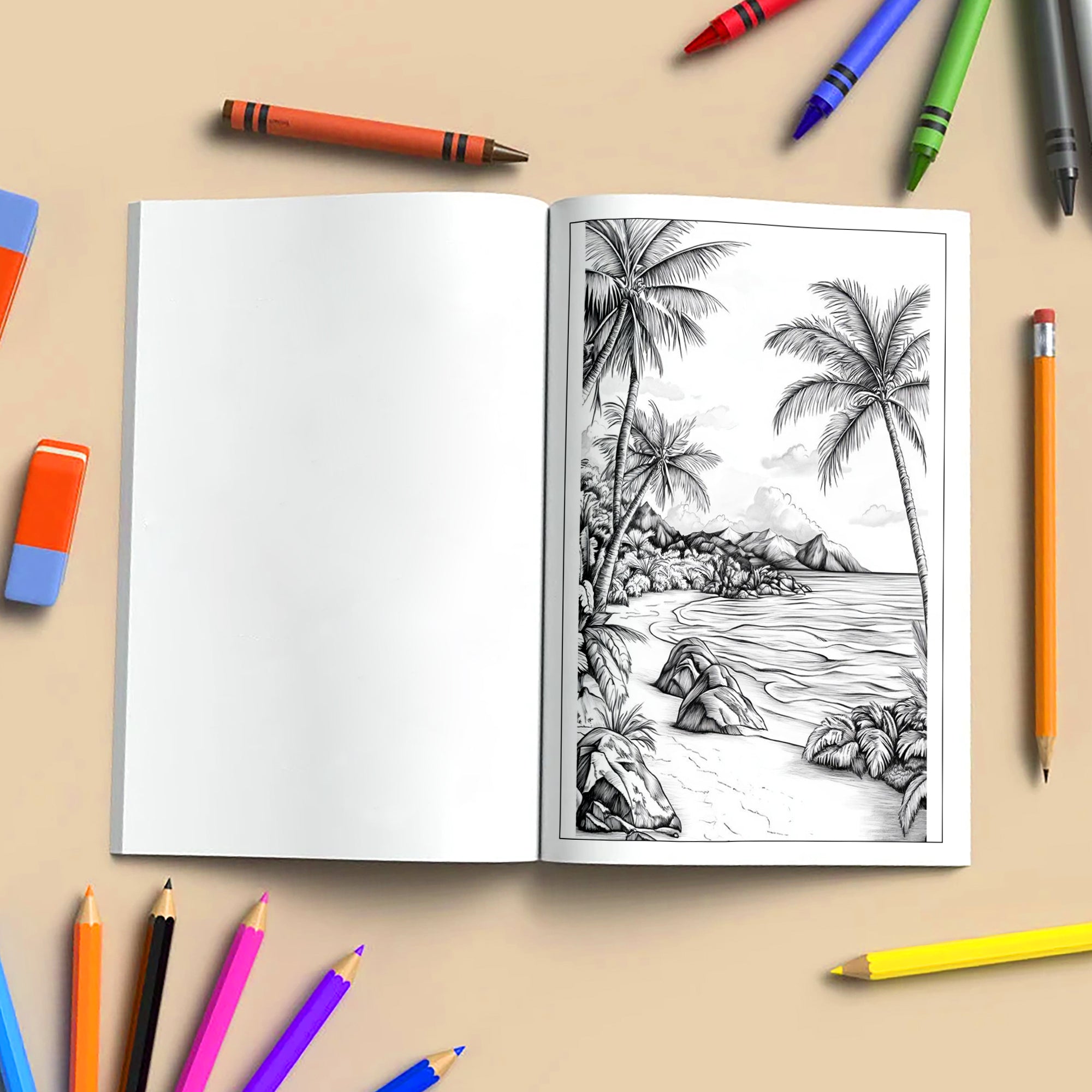 Tropical Shores of Hawaii Coloring Pages – 48 Beach Scenes and Island Life – For Adults