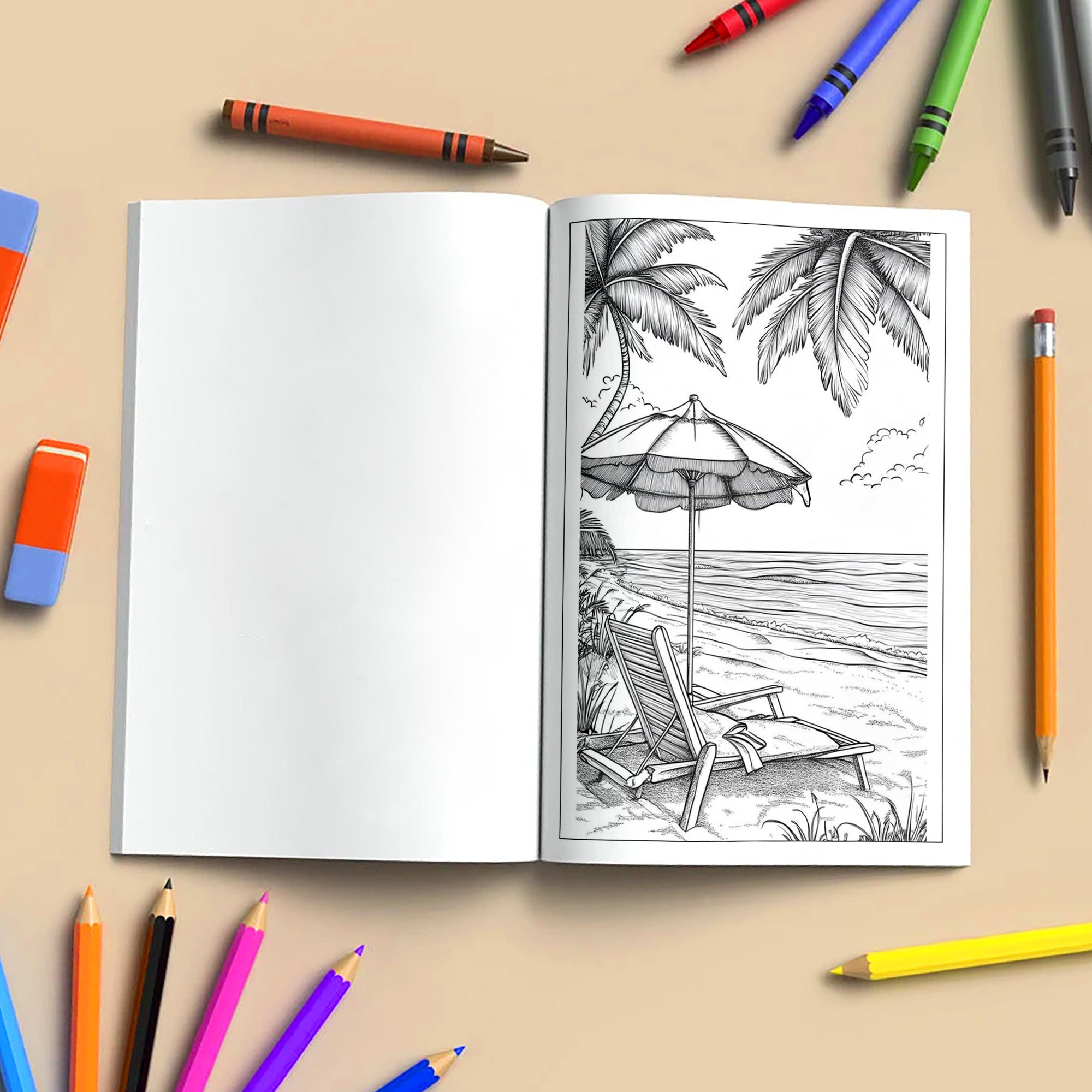 Tropical Calm Coloring Pages – 48 Peaceful Hawaii Coastline Illustrations for Adults