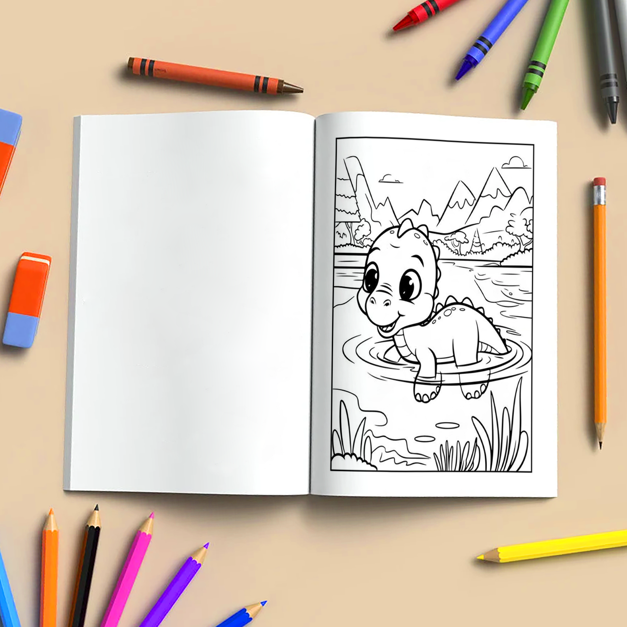 Smiling Dinos in the Wild – Dinosaur Coloring Pages – 48 Pages – Easy-to-Color Scenes, Jungle Adventures – For Kids