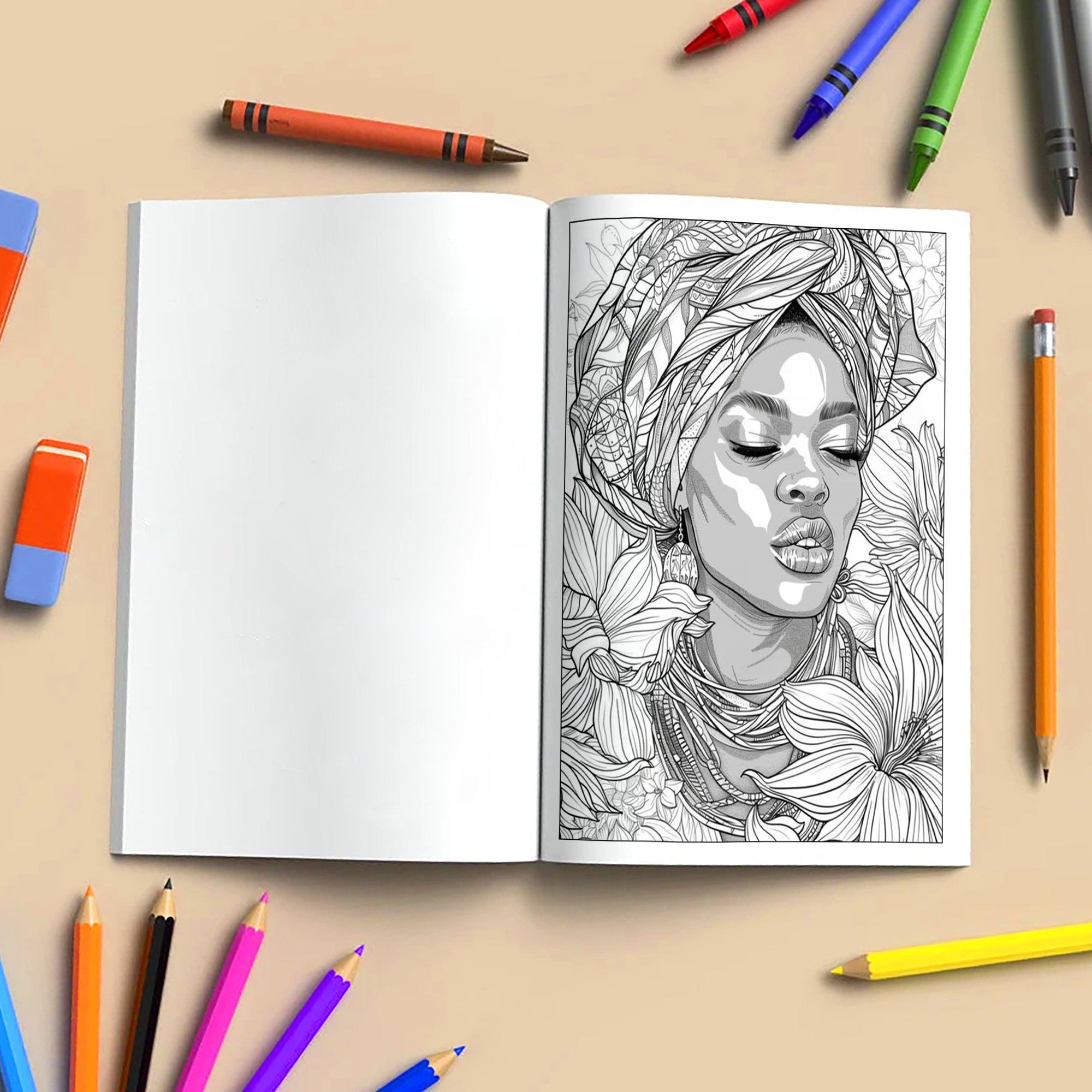 Crowned in Culture Coloring Pages – 48 Pages – African-Inspired Fashion & Natural Beauty for Adults