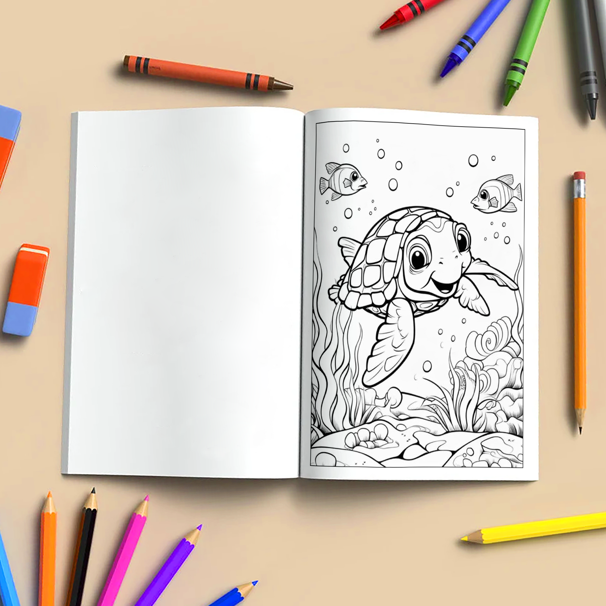 Ocean Animal Smiles  – Animal Coloring Pages – 48 Pages – Cute Sea Creatures, Whales, Turtles & Jellyfish – For Kids