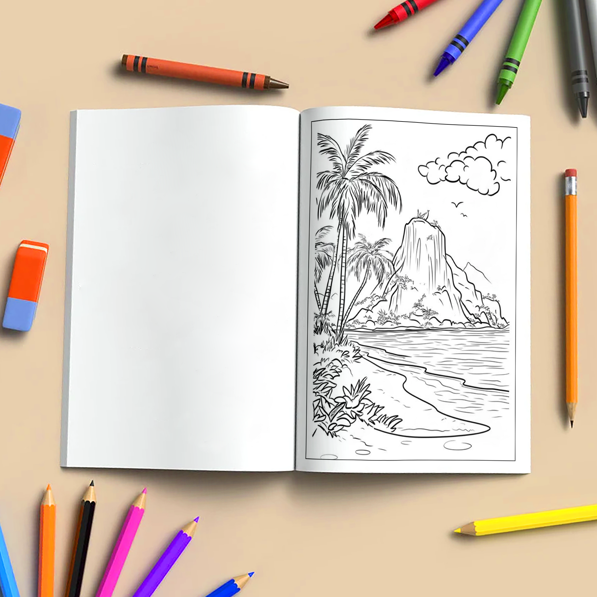 Hawaiian Secrets by the Sea – Hawaii Coloring Pages – 48 Pages – Serene Beaches, Ocean Views, Tropical Calm – For Adults