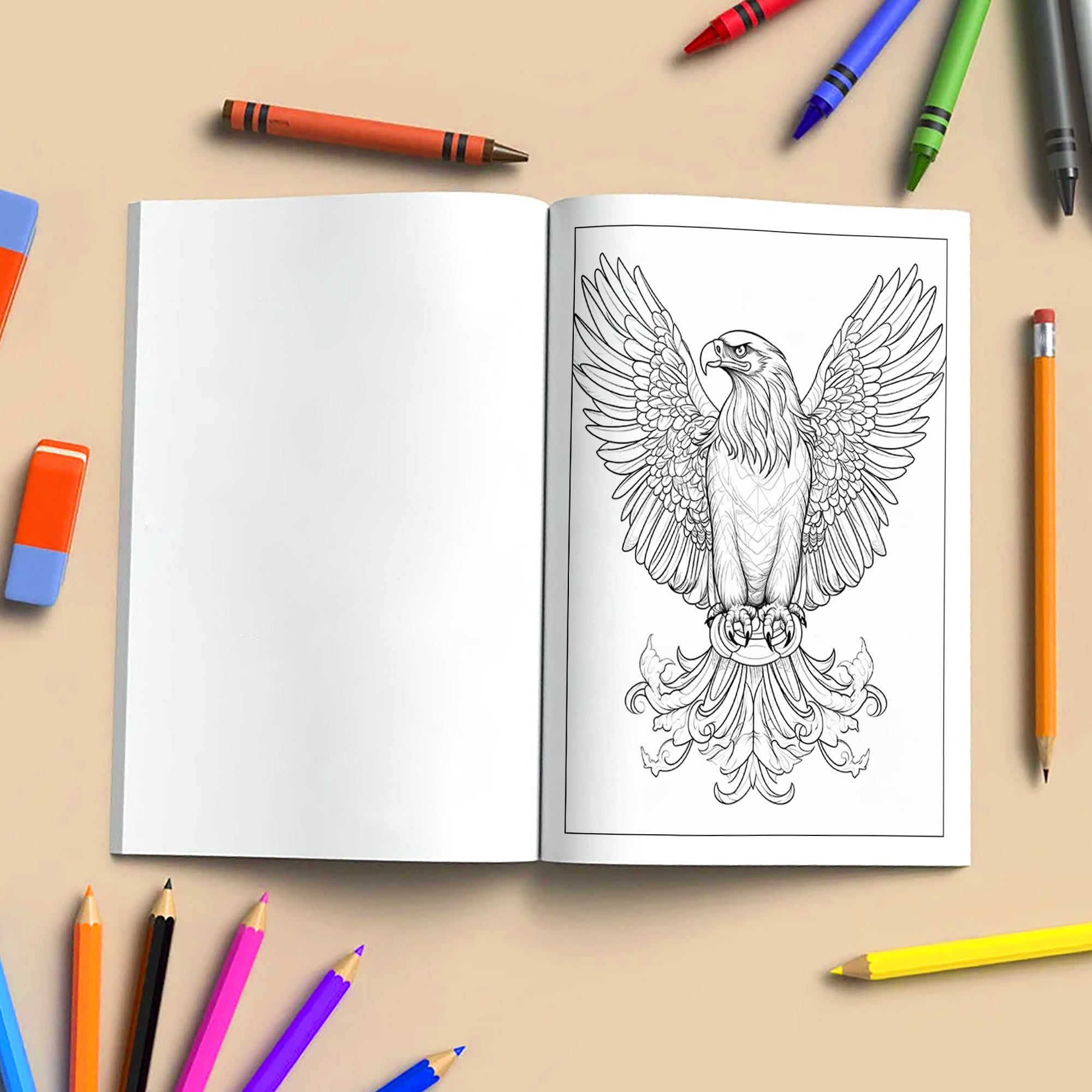 Regal Eagles Mandala Coloring Pages – 60 Bold Line Art Designs for Adults