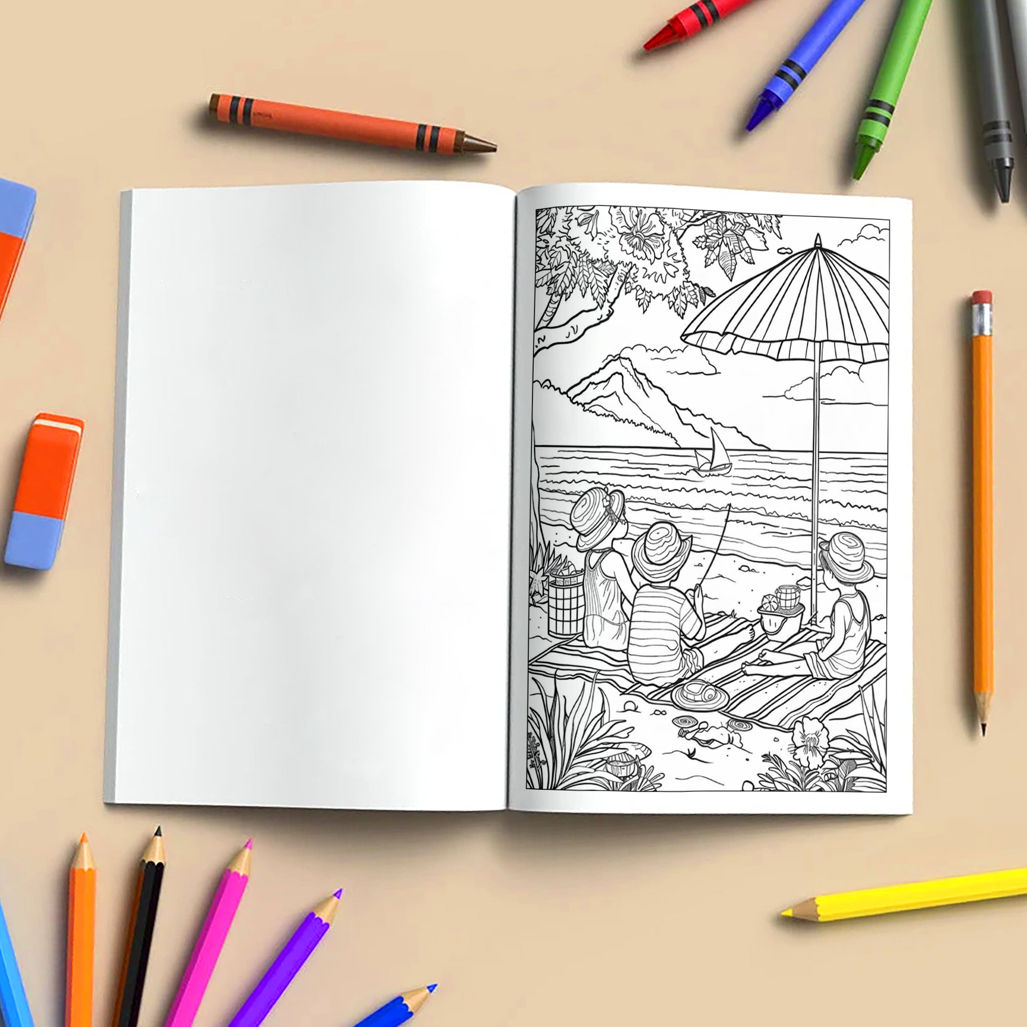 Coastal Days in Hawaii – Hawaii Coloring Pages – 48 Pages – Scenic, Calm, Summer Vibes – For Adults
