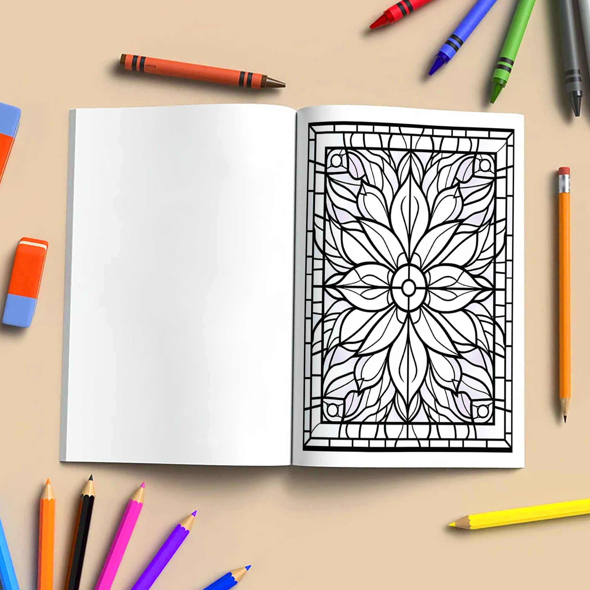 Glass Garden Mandalas Coloring Pages – 48 Elegant Floral Stained Glass Designs for Adults