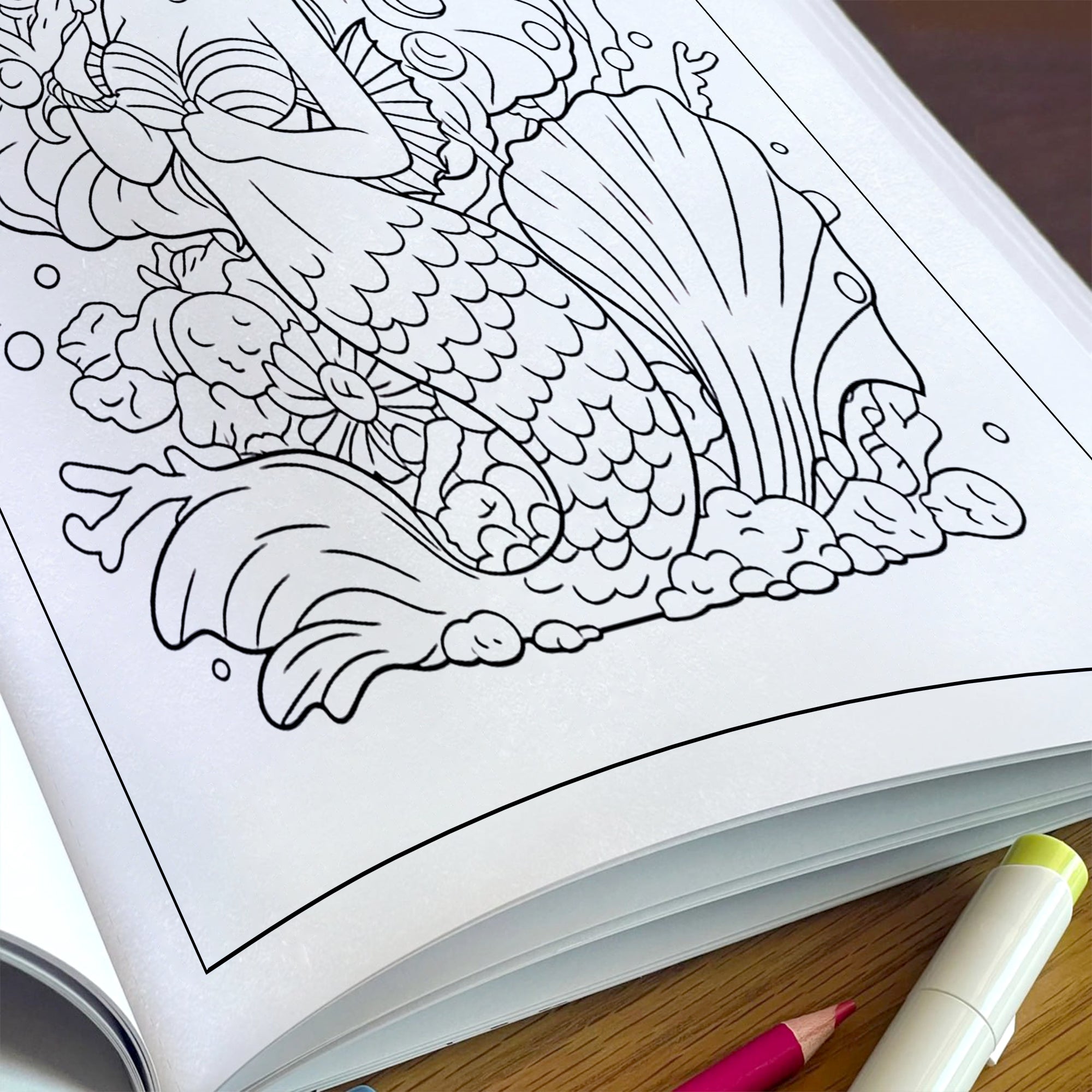 Kawaii Mermaid Magic Coloring Pages – 48 Pages – Cute Ocean, Mermaid, and Sea Life Designs – For Kids