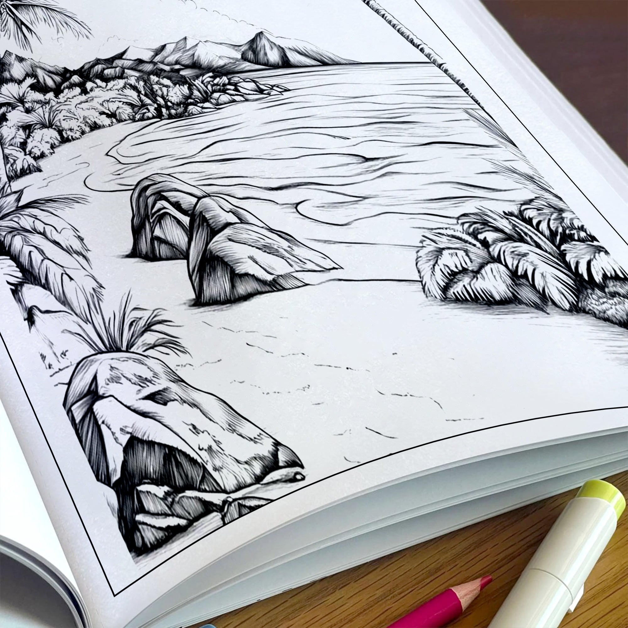 Tropical Shores of Hawaii Coloring Pages – 48 Beach Scenes and Island Life – For Adults