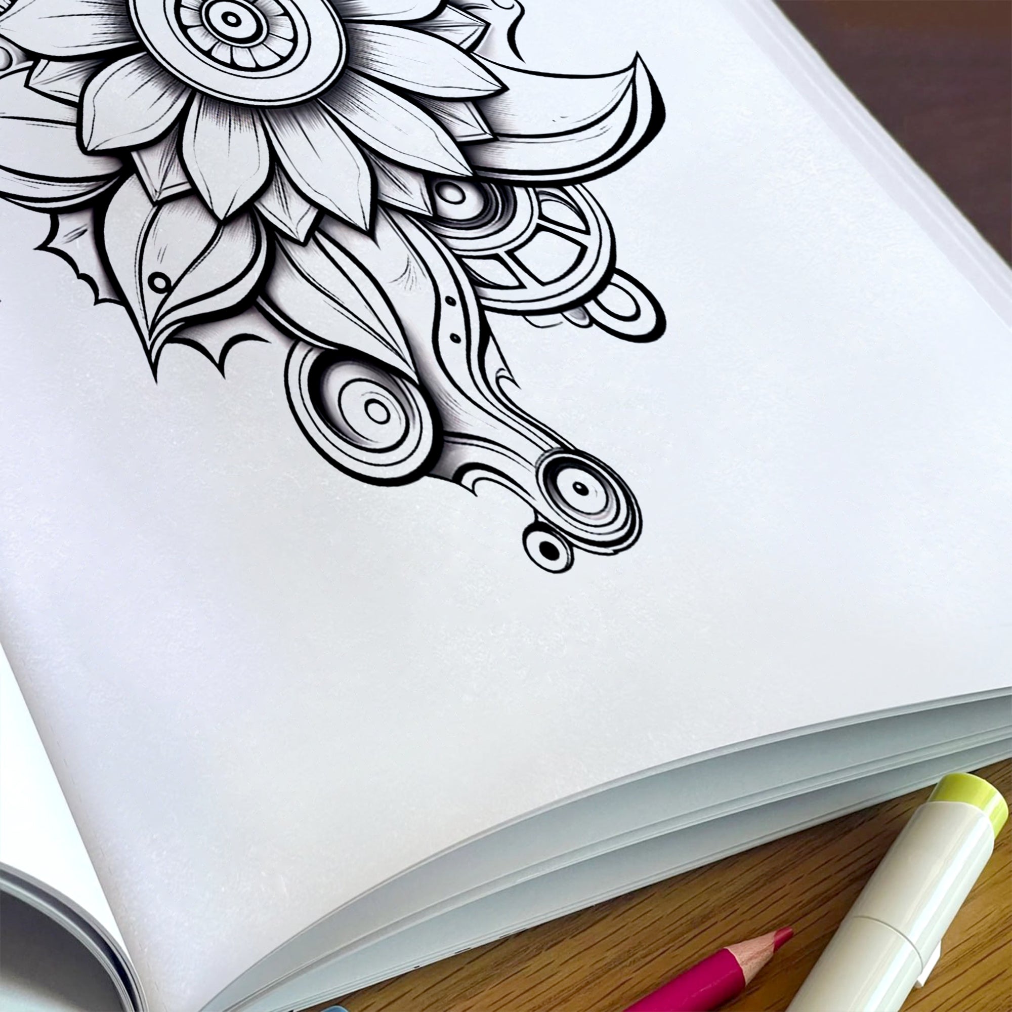 Mechanical Petals Mandala Coloring Pages – 48 Intricate Steampunk Flower Illustrations for Adults