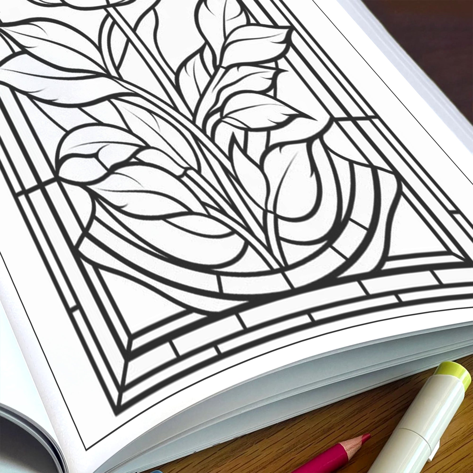 Flower Stained Glass Mandalas – Coloring Pages – 48 Pages – Bold Floral Windows, Intricate Lines, Zen-Inspired – For Adults