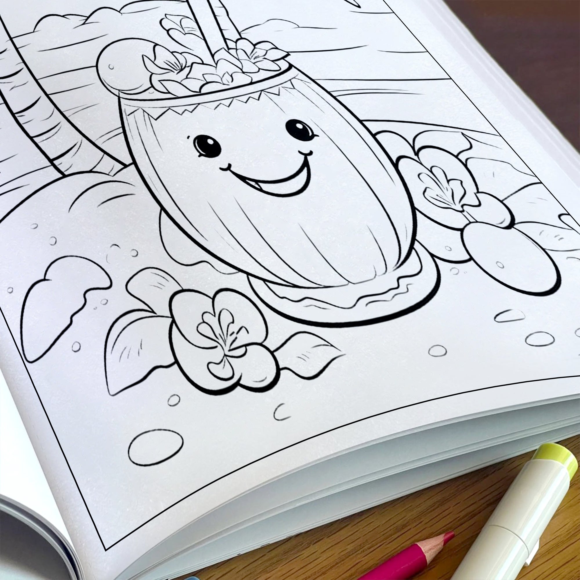 Tropical Whispers of Hawaii Coloring Pages – 48 Serene Island Scenes with Flamingos, Coconuts, and Cats – For Adults