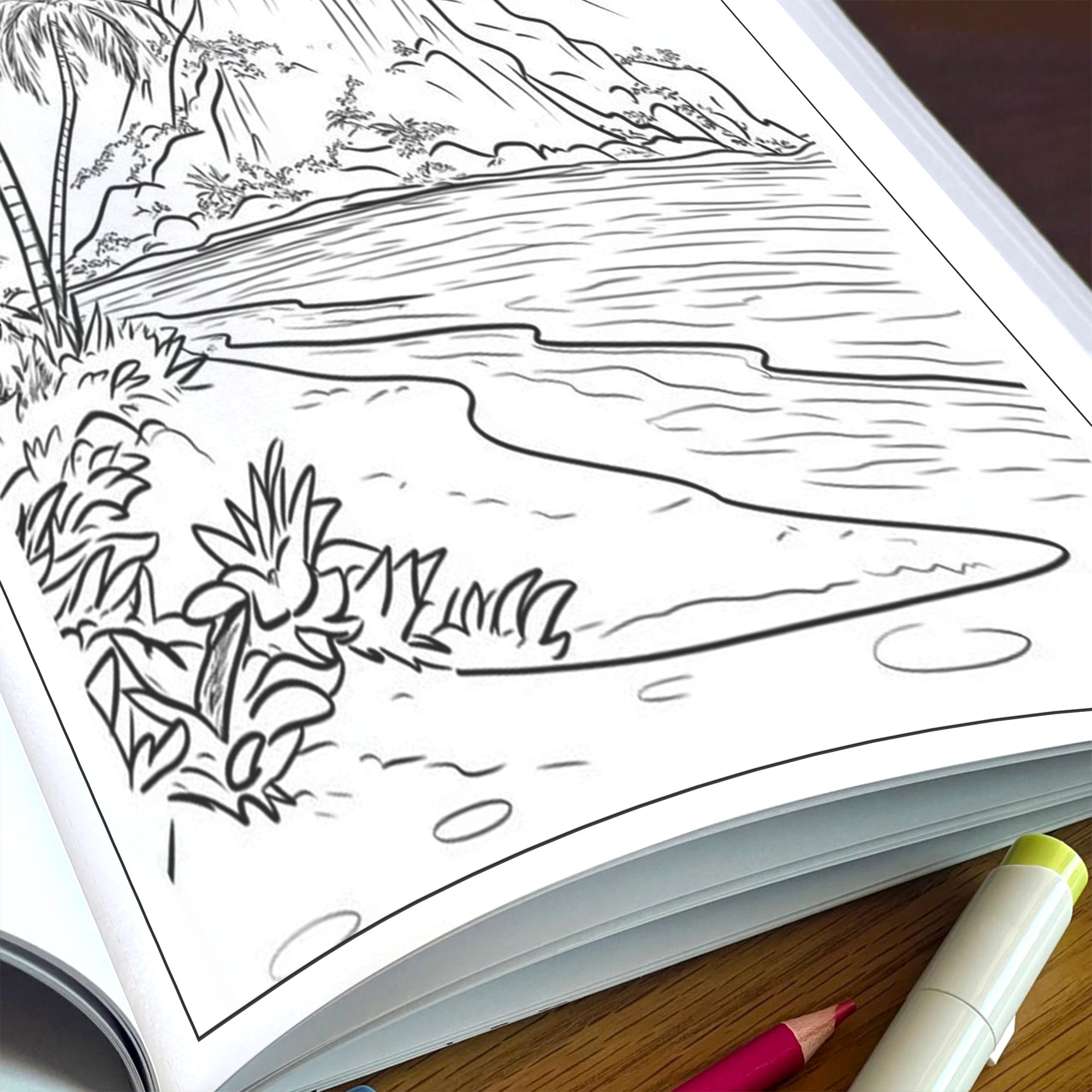 Hawaiian Secrets by the Sea – Hawaii Coloring Pages – 48 Pages – Serene Beaches, Ocean Views, Tropical Calm – For Adults