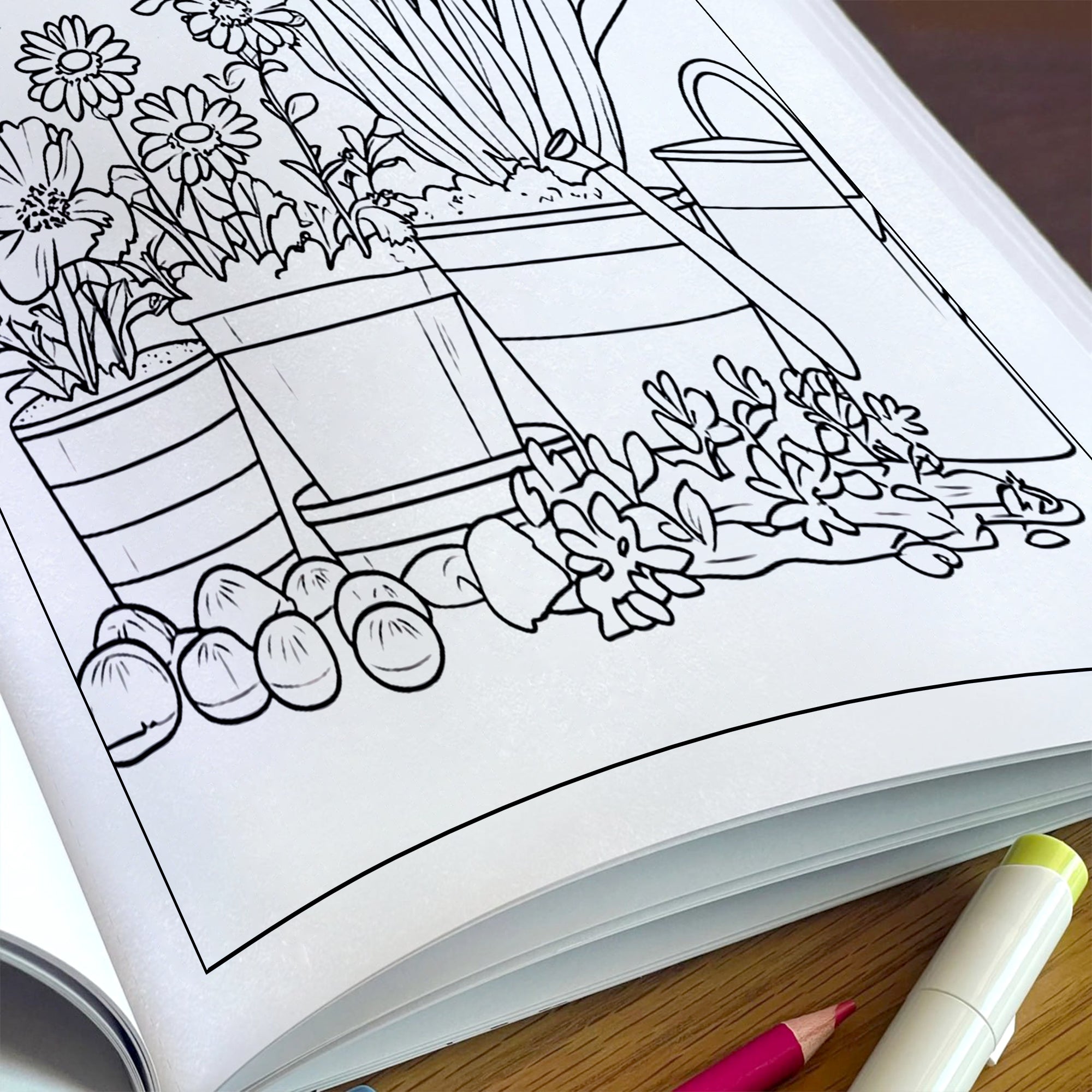 Blooming Garden Paths Coloring Pages– 48 Pages – Beautiful Flowers, Stone Paths, Wooden Fence – For Adults