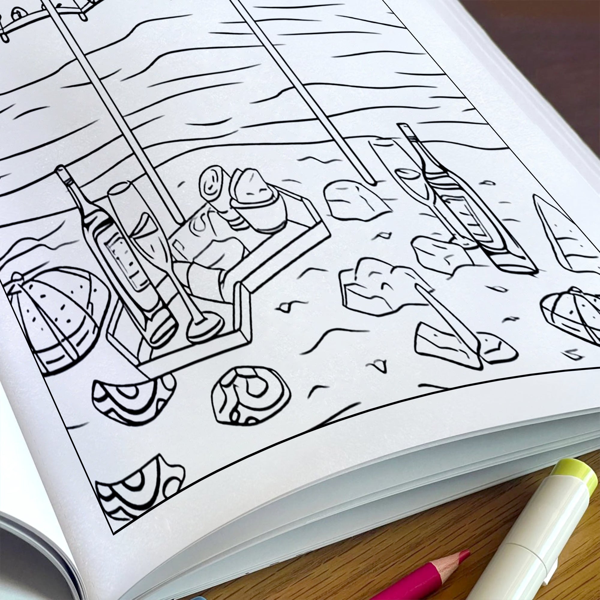 Tropical Picnic Escape Coloring Page – 48 Pages – Beach Picnic Theme – For Adults