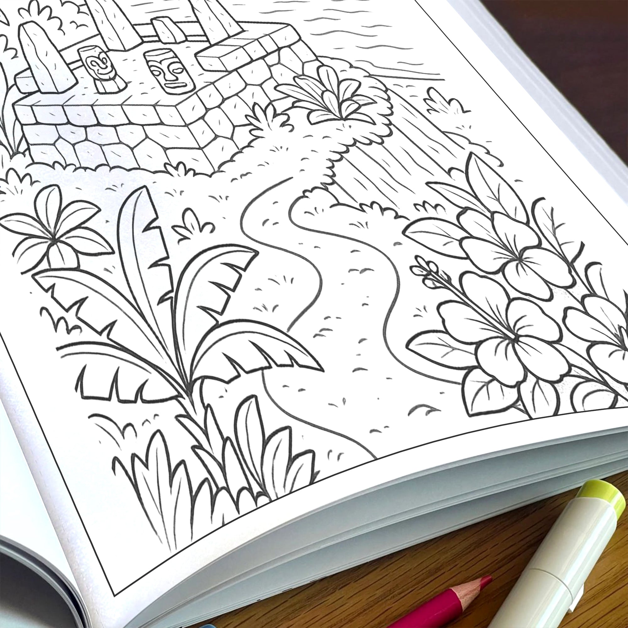 Sacred Hawaii Coloring Pages – 48 Legendary Temples & Tiki Scenes for Adults