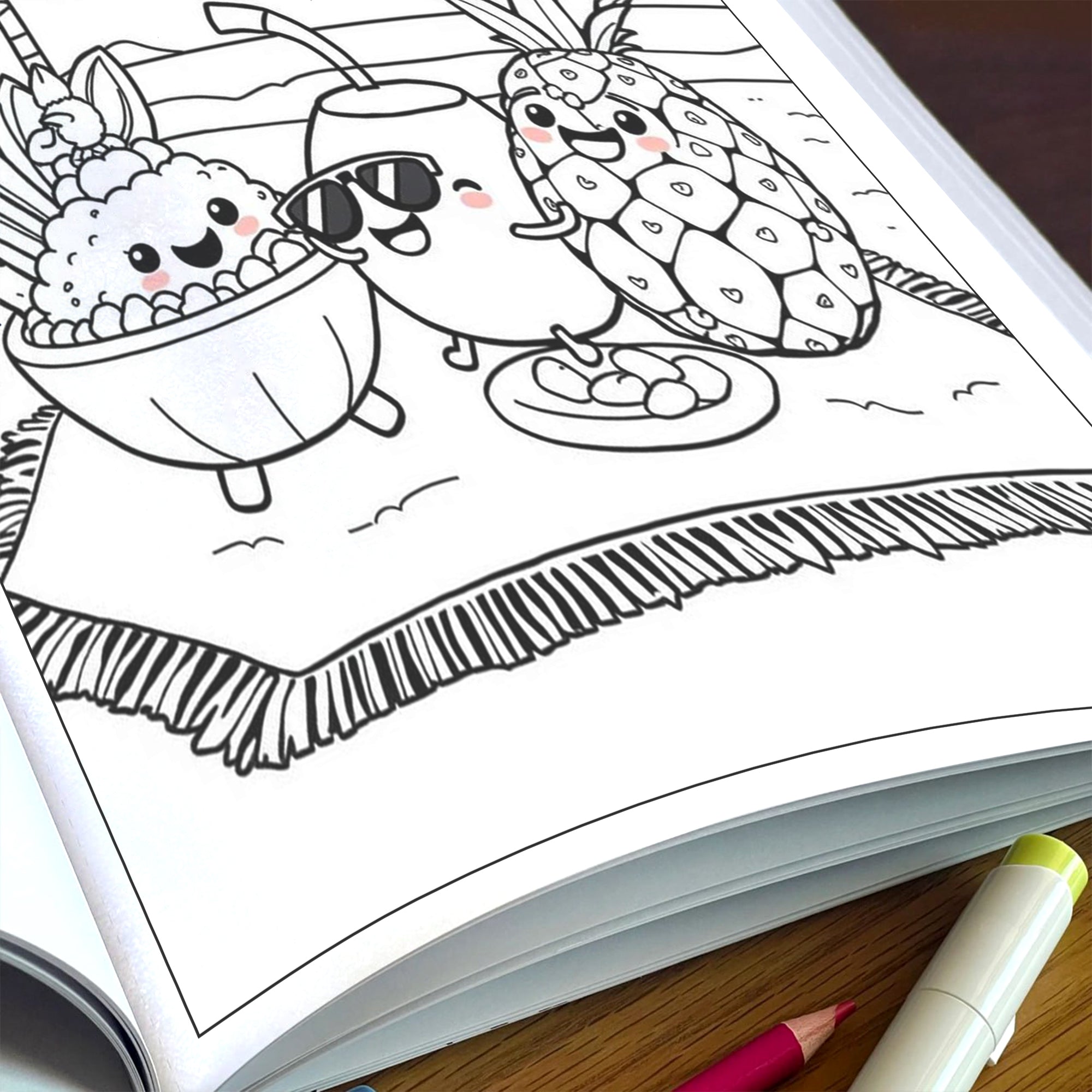 Kawaii Hawaii Treats Coloring Pages – 48 Cute Tropical Snack Illustrations for Kids