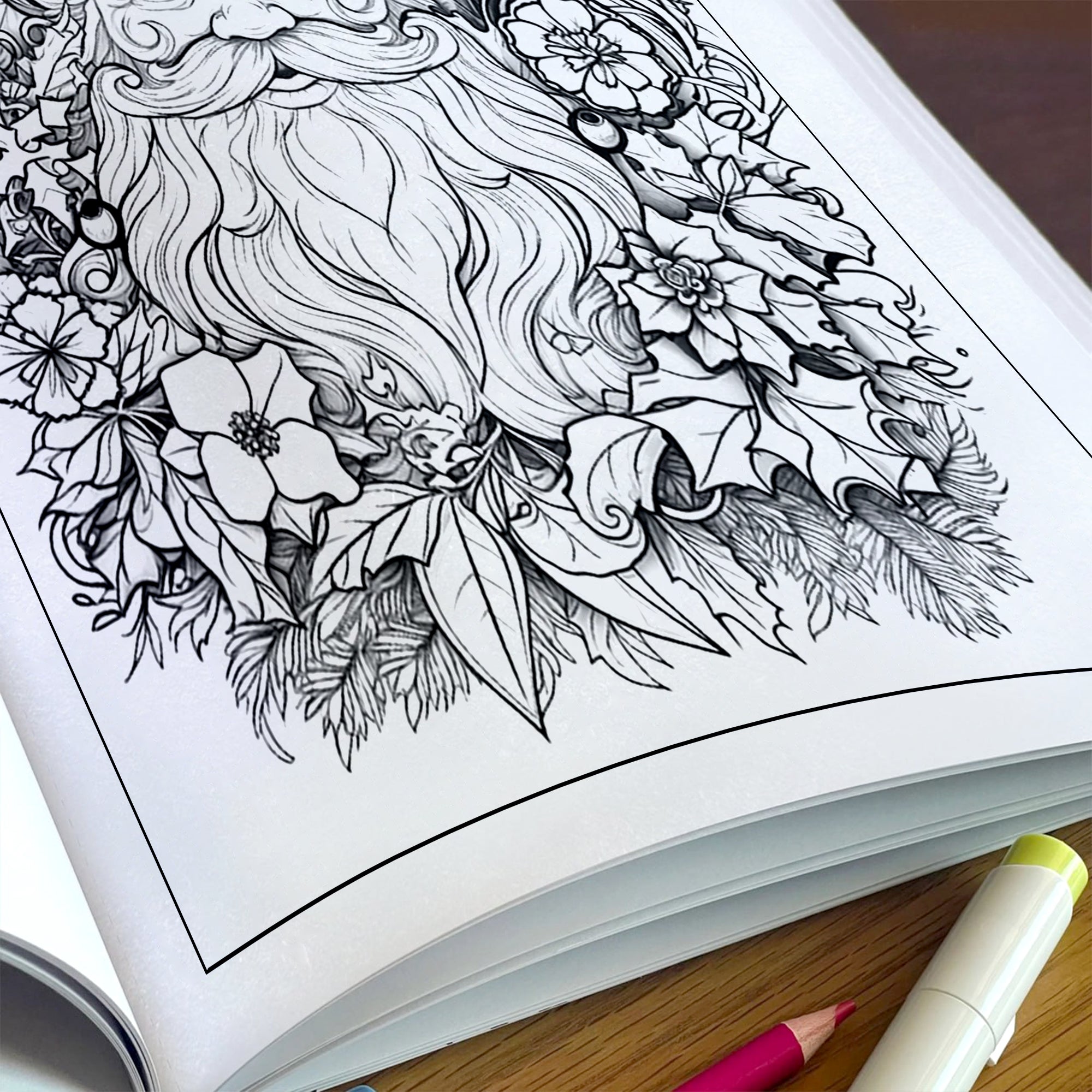 Floral Santa Christmas Coloring Pages – 48 Festive Flower Designs for Adults