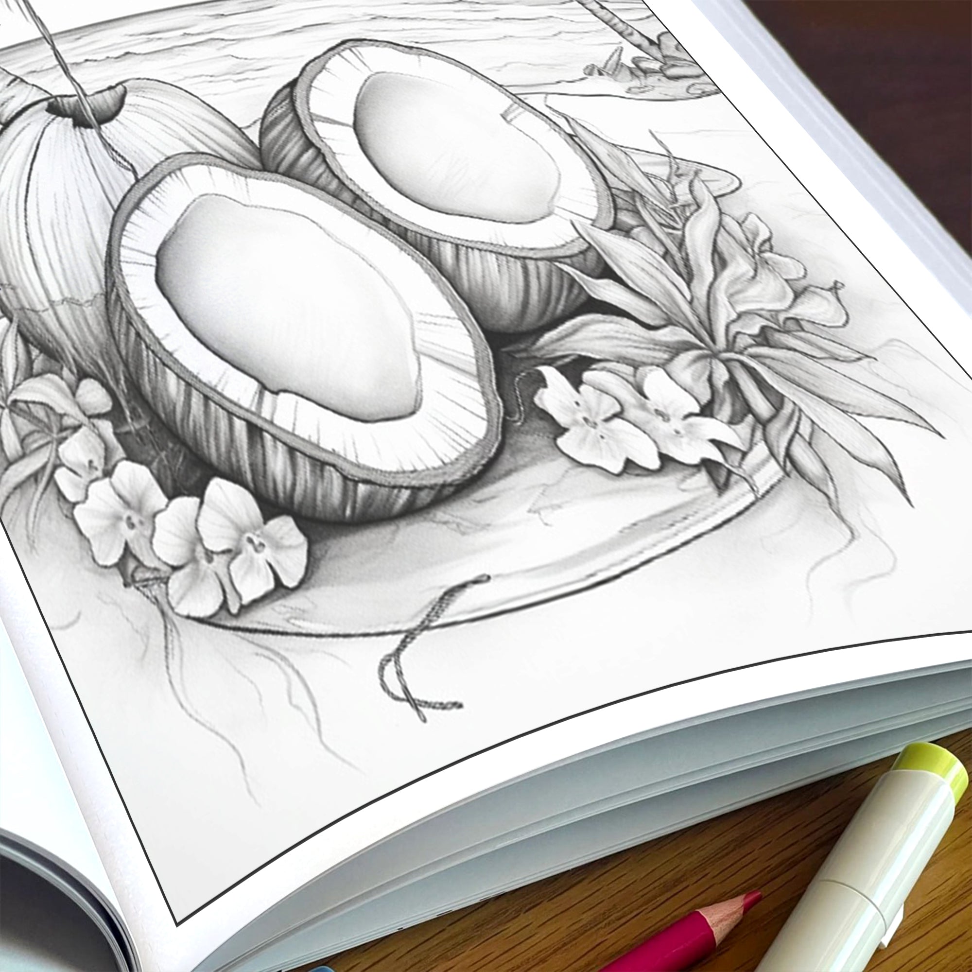 Coconut Dreams Hawaii Coloring Pages – 48 Tropical Beach Scenes for Adults