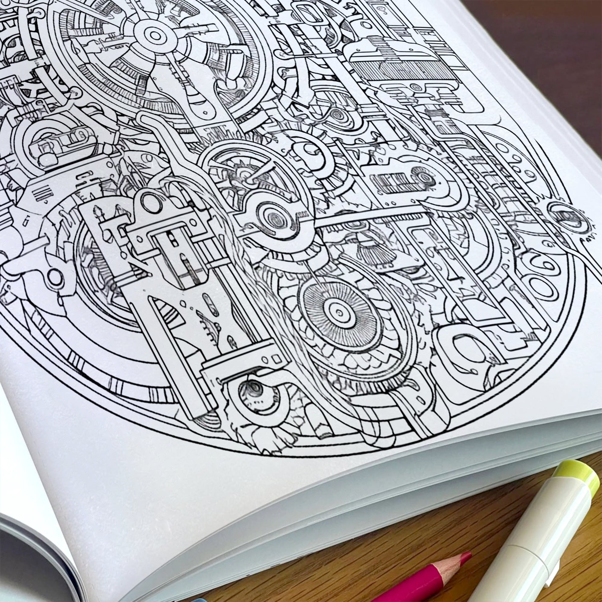 Gears and Pipes Mandala Coloring Pages – 48 Steampunk Machine Patterns for Adults