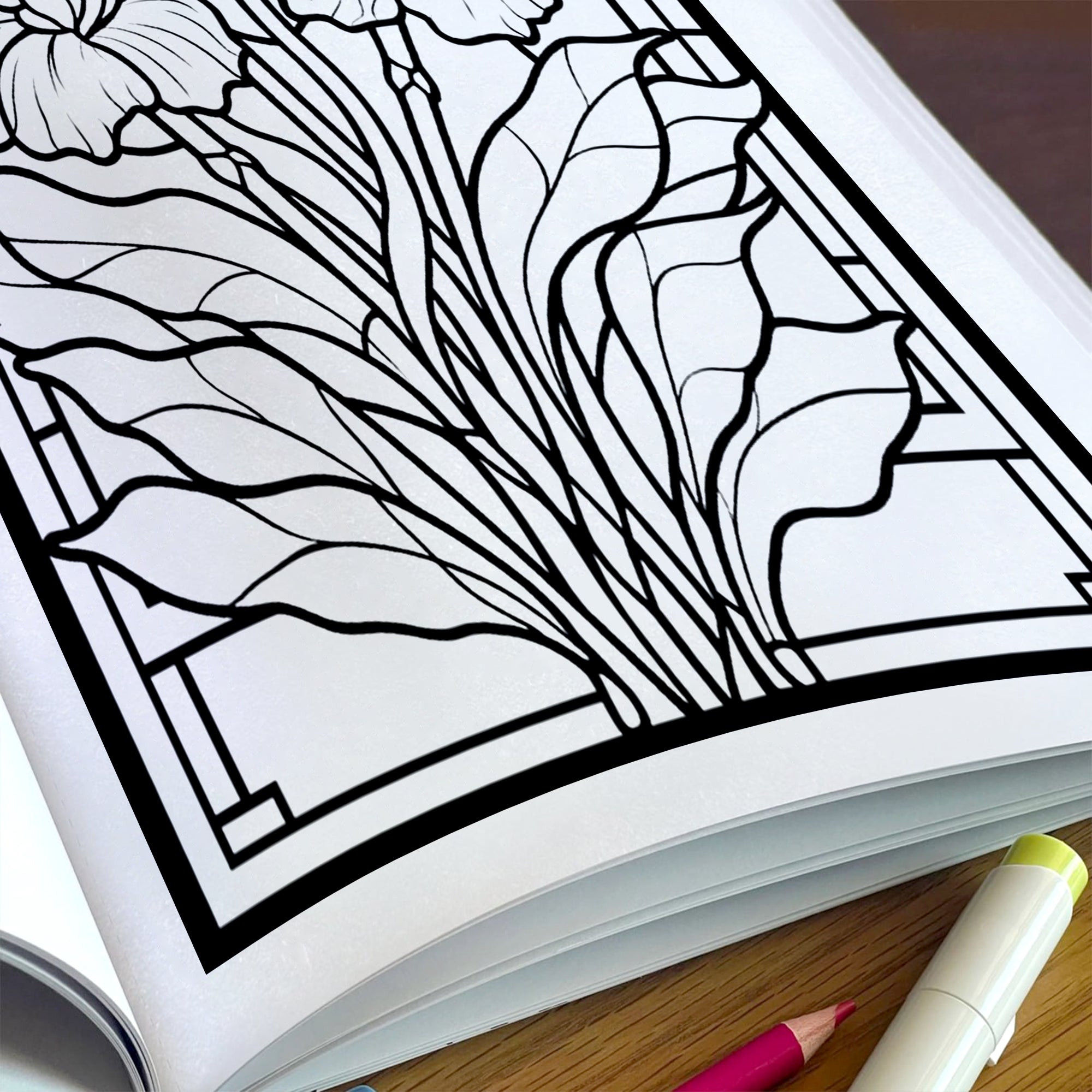 Stained Glass Flower Garden Coloring Pages – 60 Intricate Floral Designs for Adults