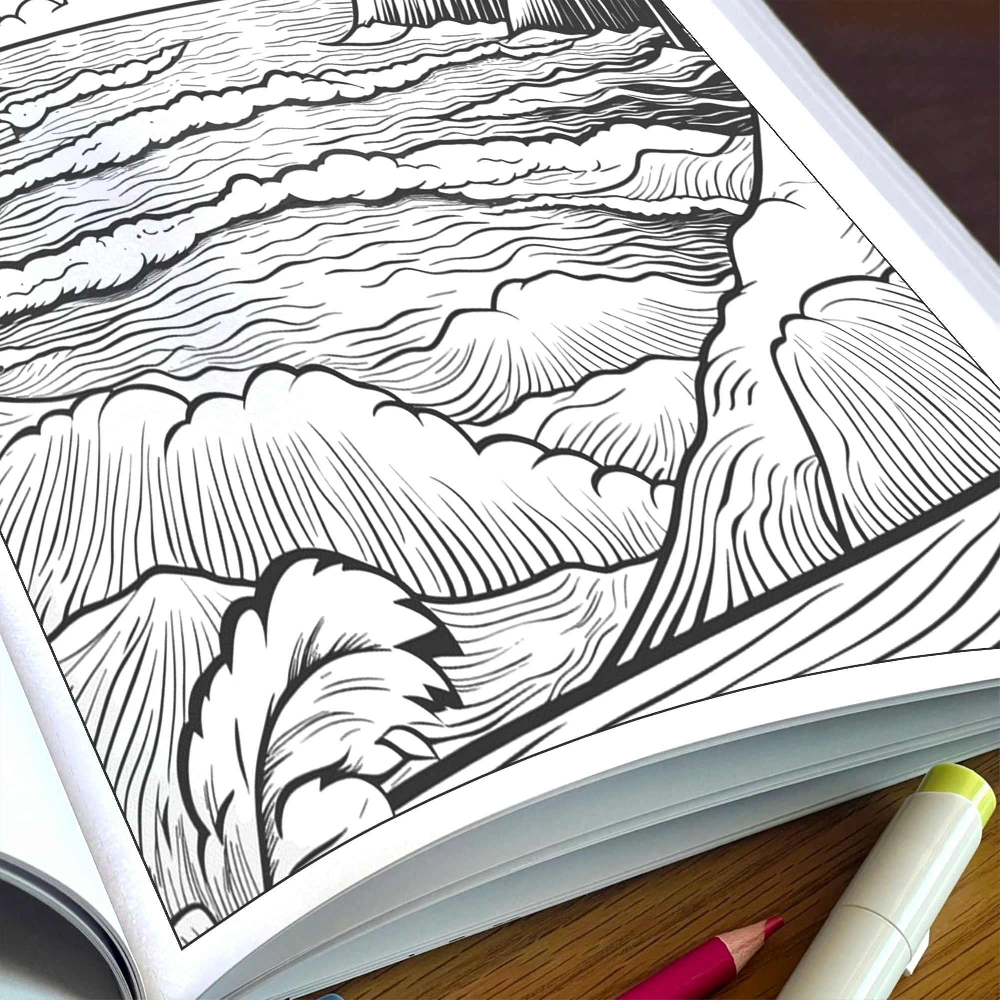 Waves of Hawaii Coloring Pages - 48 Sunrise Coast Scenes for Adults