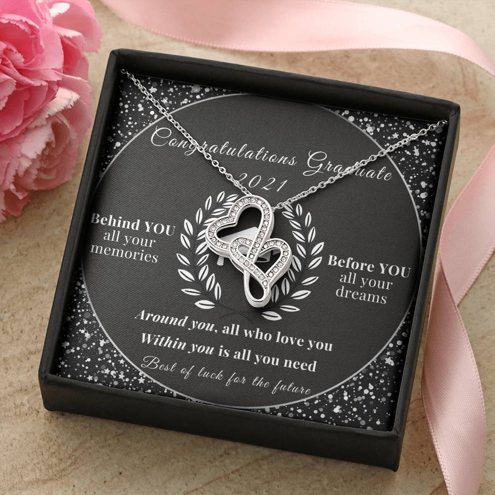 Congratulations Graduate Of 2021 Double Hearts Necklace