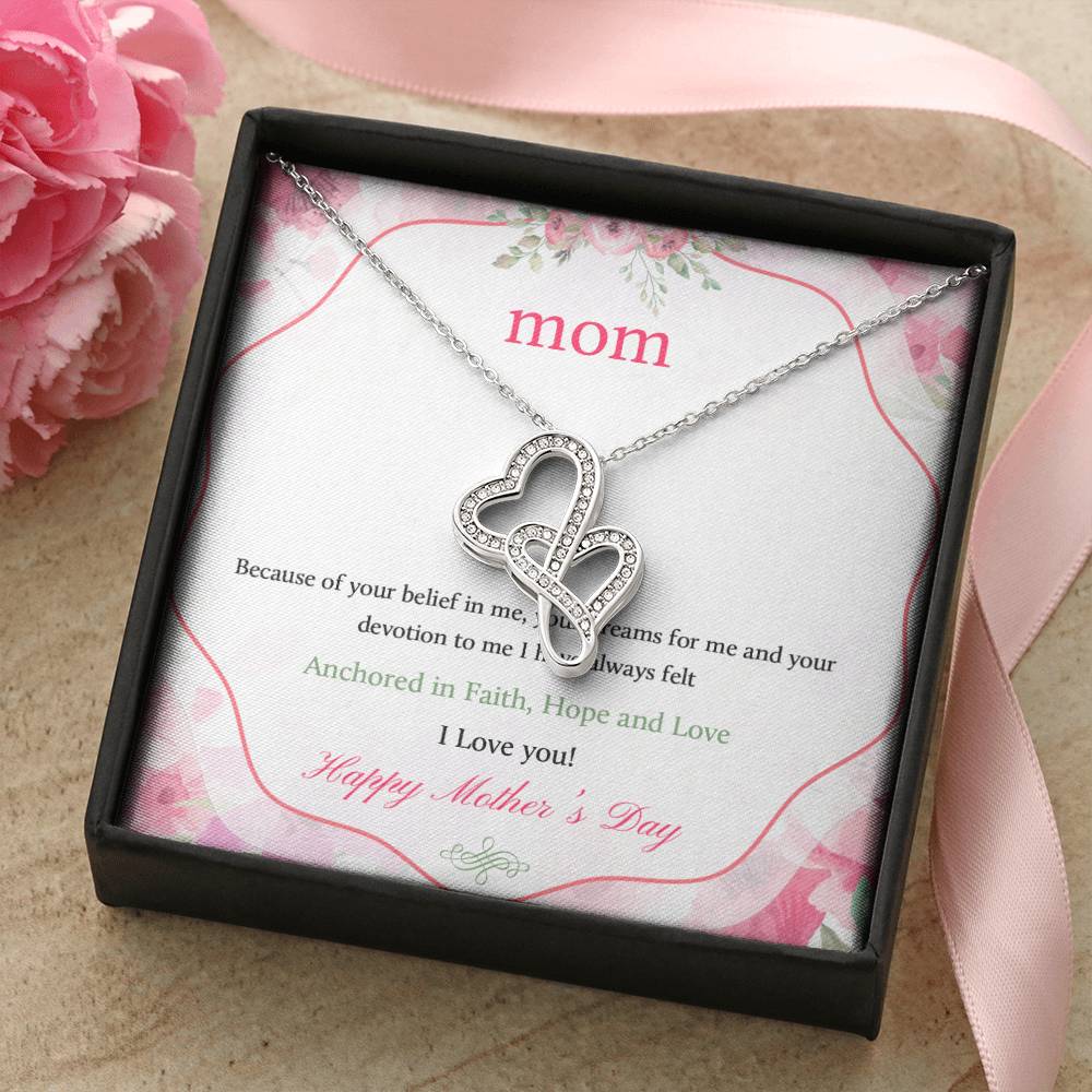 Mom - I Love You Happy Mother's Day - Necklace Double Hearts Necklace