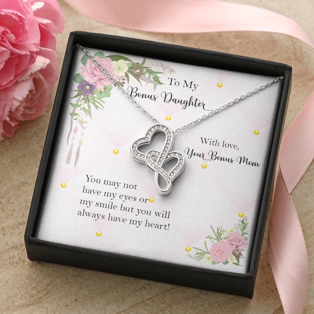Bonus Daughter From Bonus Mom No Dna But You Have My Heart  1 Double Hearts Necklace