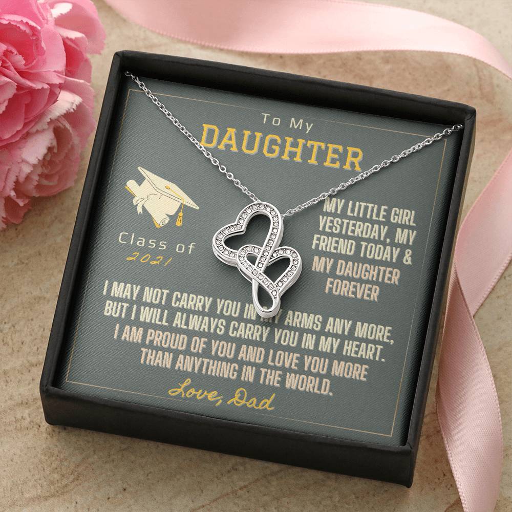 Daughters Graduation Necklace Double Hearts Necklace
