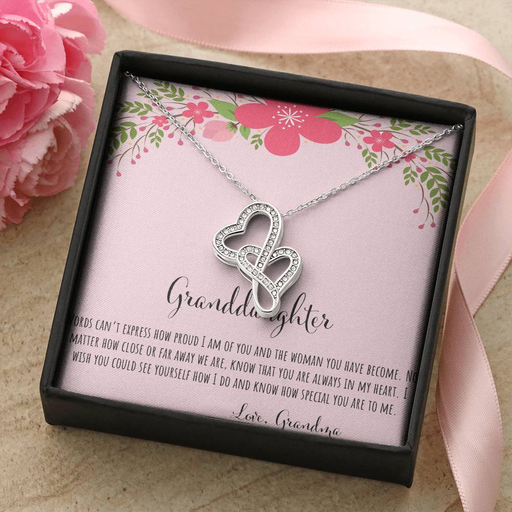 Words Can't Express How Proud I Am - Pink Double Hearts Necklace