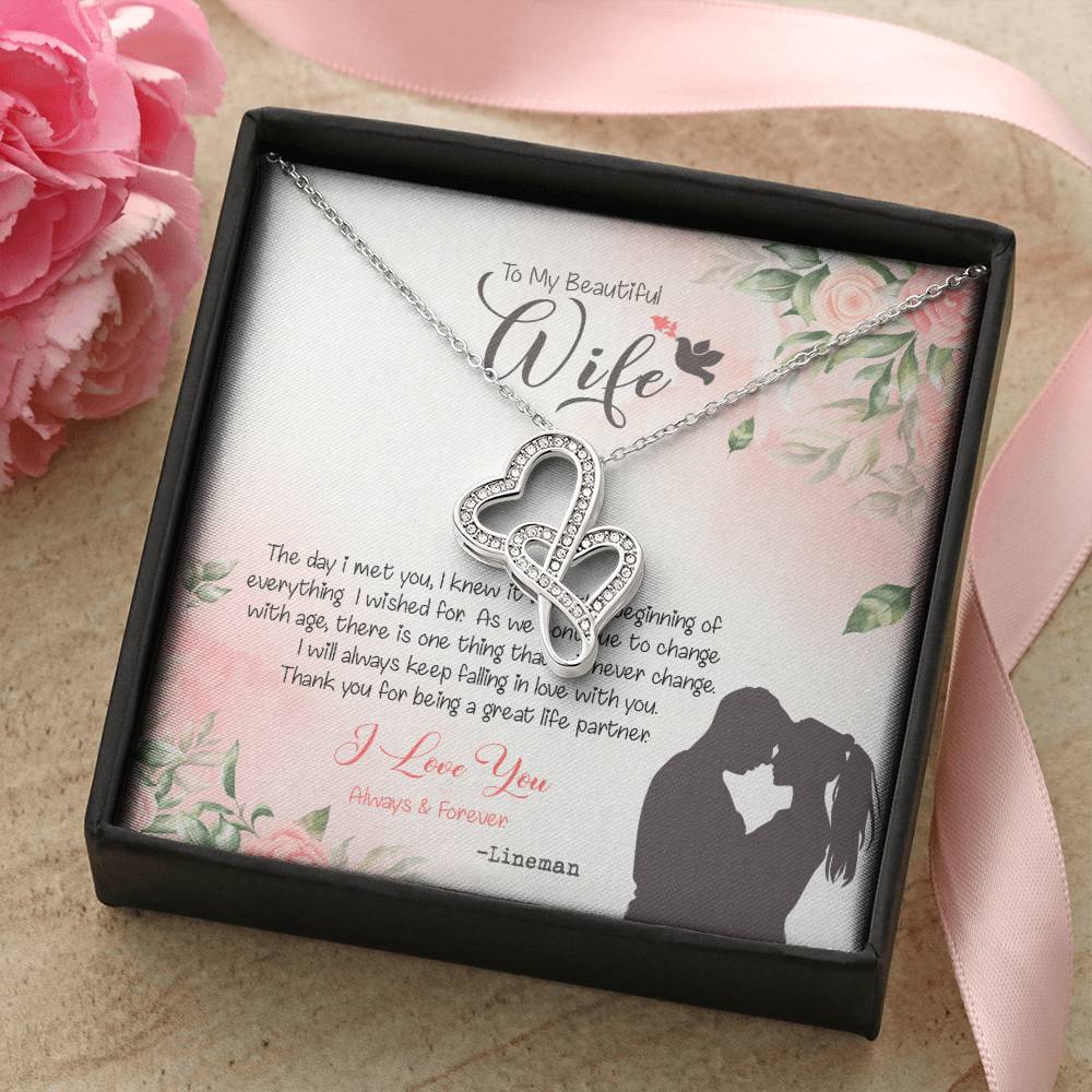 Lineman's Wife Dazzling Pendant Double Hearts Necklace