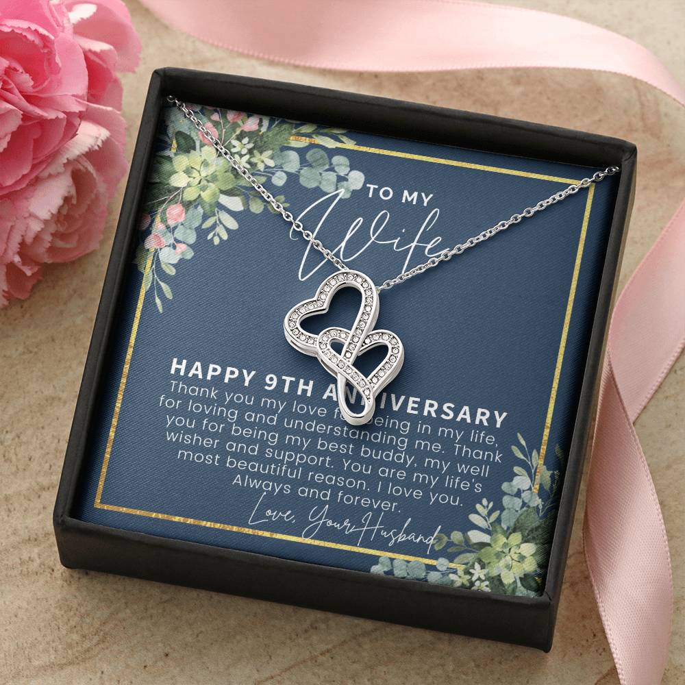 9 Year Anniversary Gift For Wife 9Th Anniversary Gifts 9 Year Wedding Anniversary Gift Ideas 9Th Wedding Anniversary G Double Hearts Necklace
