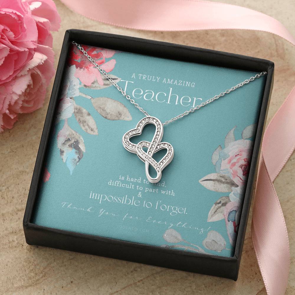 Teacher Gift Gift For Teacher Necklace A Truly Amazing Teacher Appreciation Gift Double Hearts Necklace
