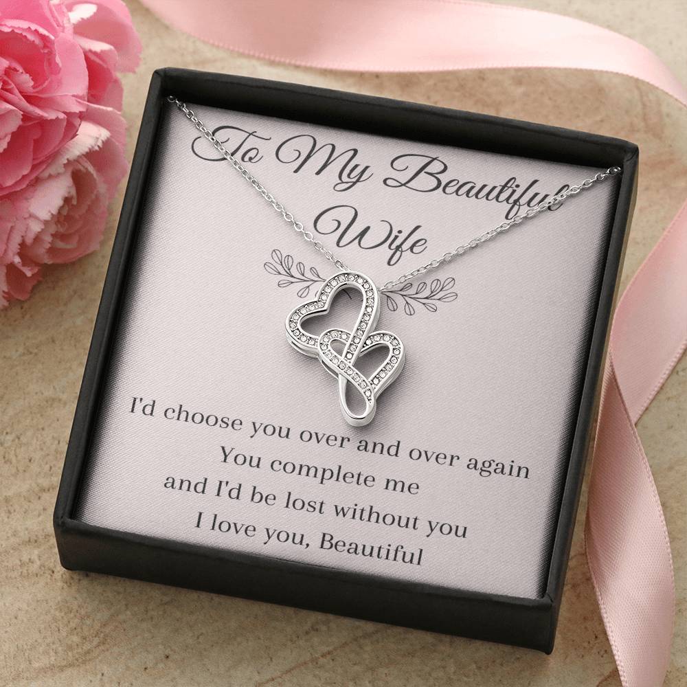 To My Beautiful Wife --Gift For Wife Double Hearts Necklace