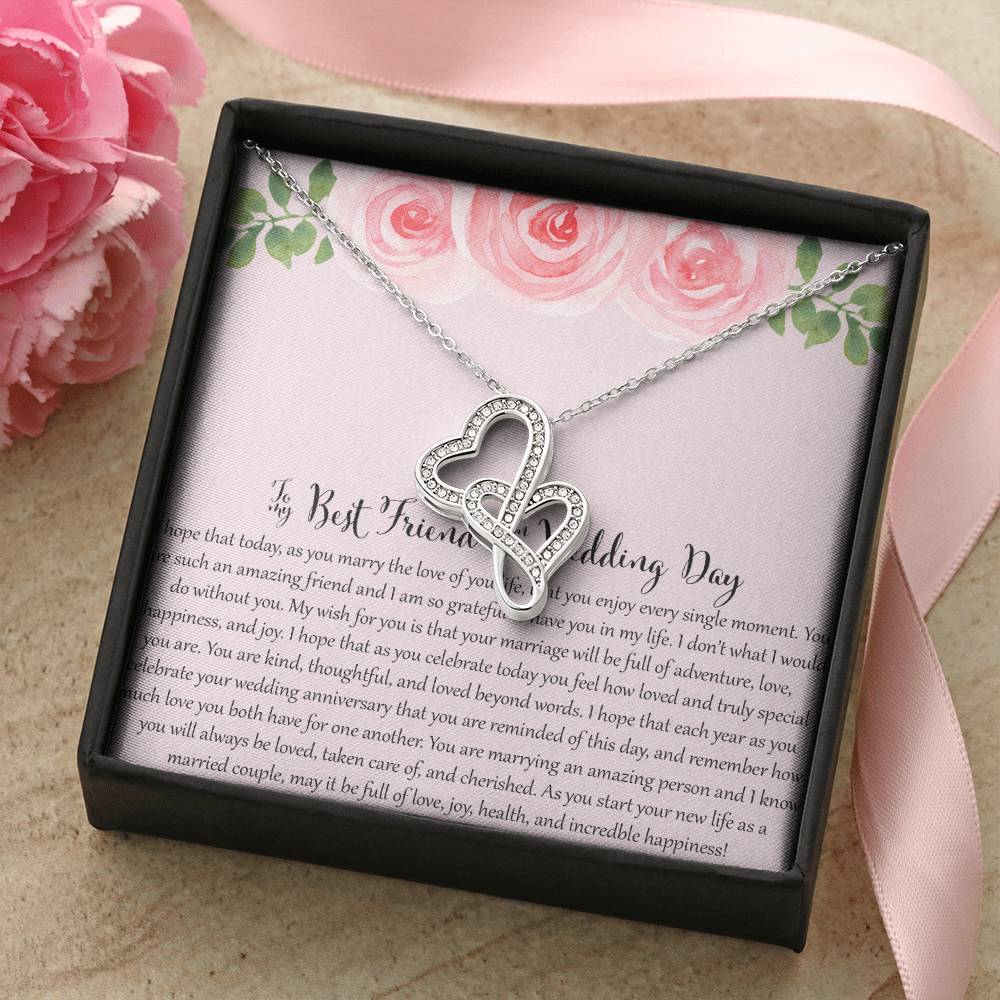 To My Bestfriend On Her Wedding Day - Floral Double Hearts Necklace