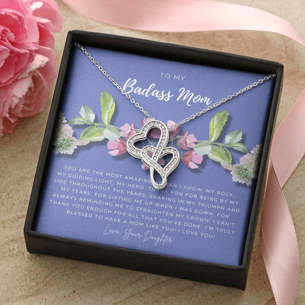 To My Badass Mom Necklace  Mother’S Day Gift  Daughter To Mom Gift  Gift From Daughter To Mom On Wedding Day  Mom Gift Double Hearts Necklace