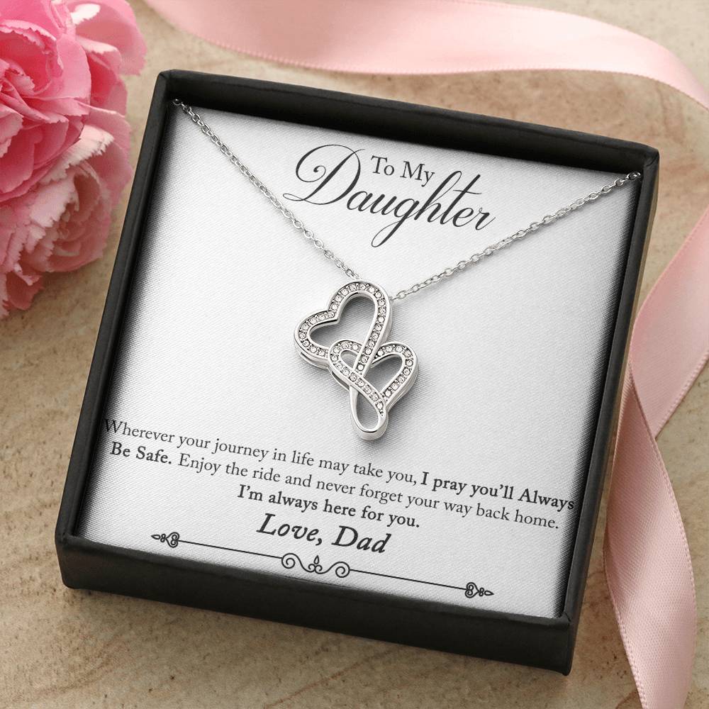 To Daughter From Dad Double Hearts Necklace