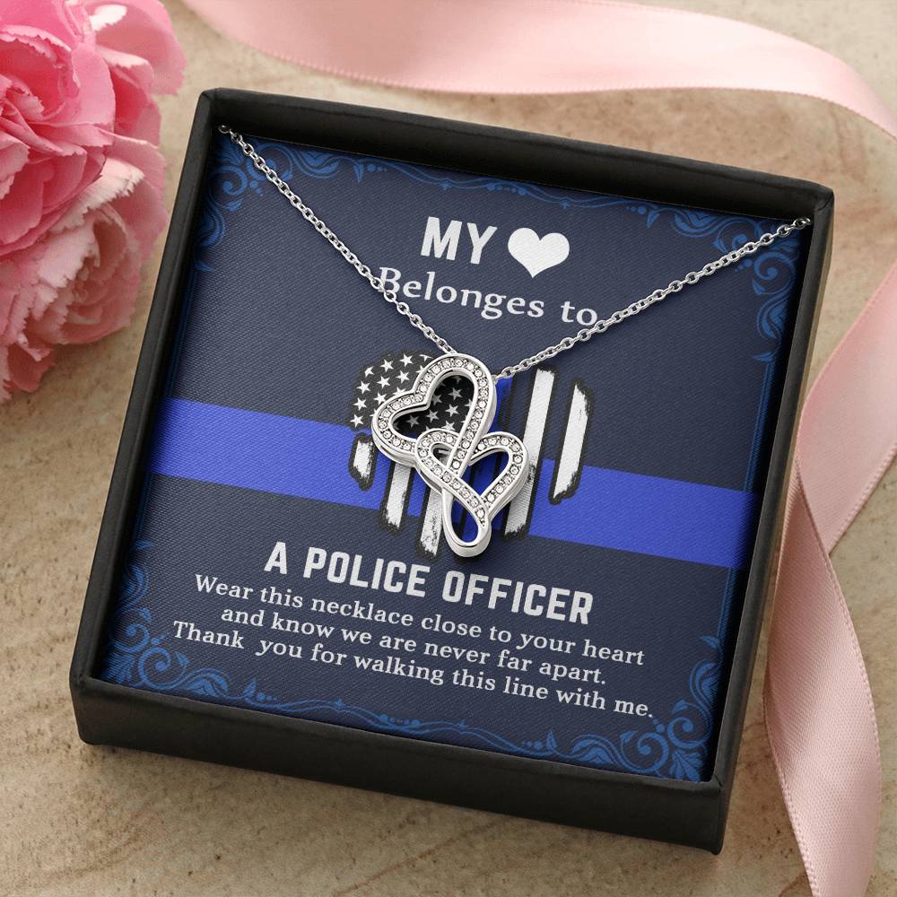 My Heart Belongs To A Police Officer Double Heart Necklace Double Hearts Necklace