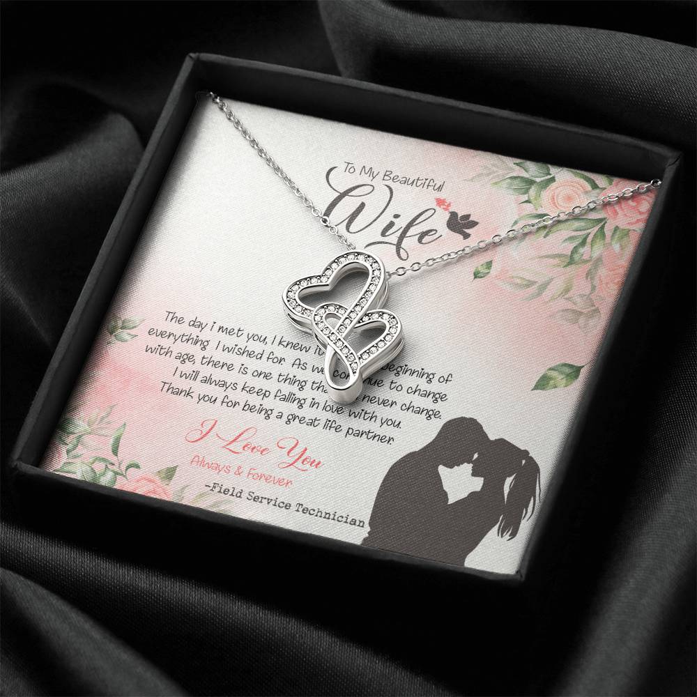 Field Service Technician's Wife Dazzling Pendant Double Hearts Necklace