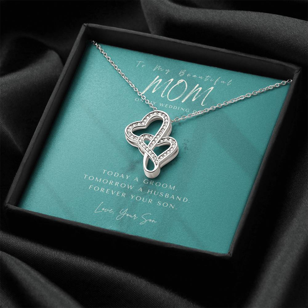 Mother Of The Groom Gift From Son  Mom Wedding Gift From Son  Wedding Gift From Groom To Mom Necklace Gift For Mom  We 1 Double Hearts Necklace