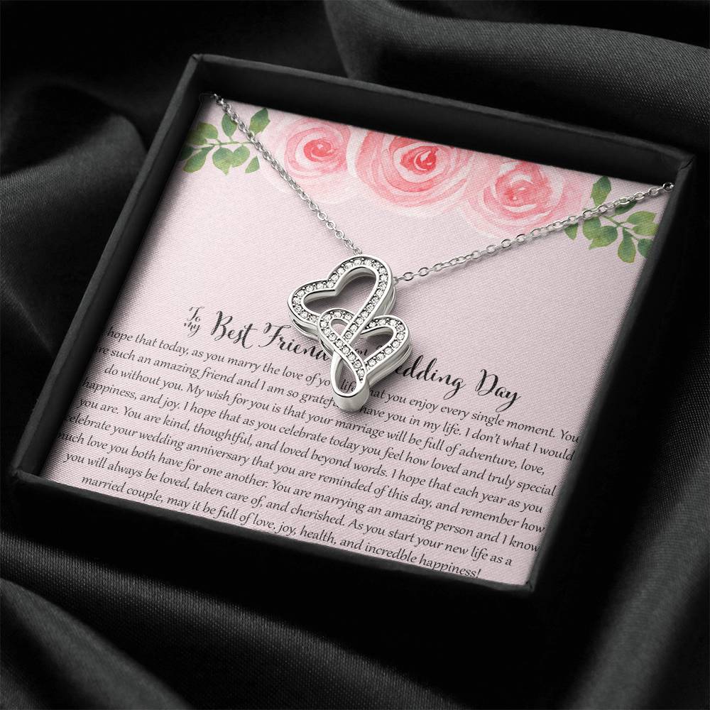 To My Bestfriend On Her Wedding Day - Floral Double Hearts Necklace