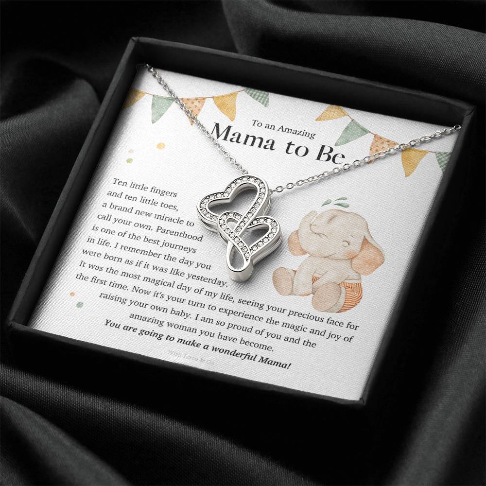 To An Amazing Mama To Be - Joined Hearts Necklace Double Hearts Necklace