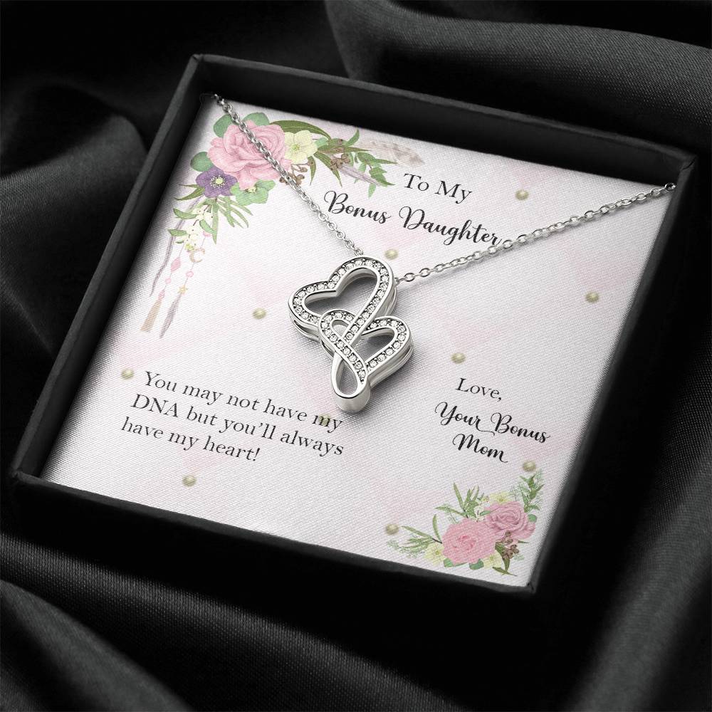 Bonus Daughter From Bonus Mom No Dna But You Have My Heart  6 Double Hearts Necklace