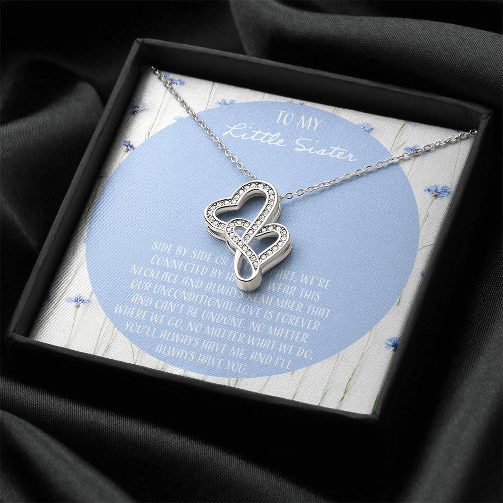 To My Little Sister Side By Side Double Hearts Necklace