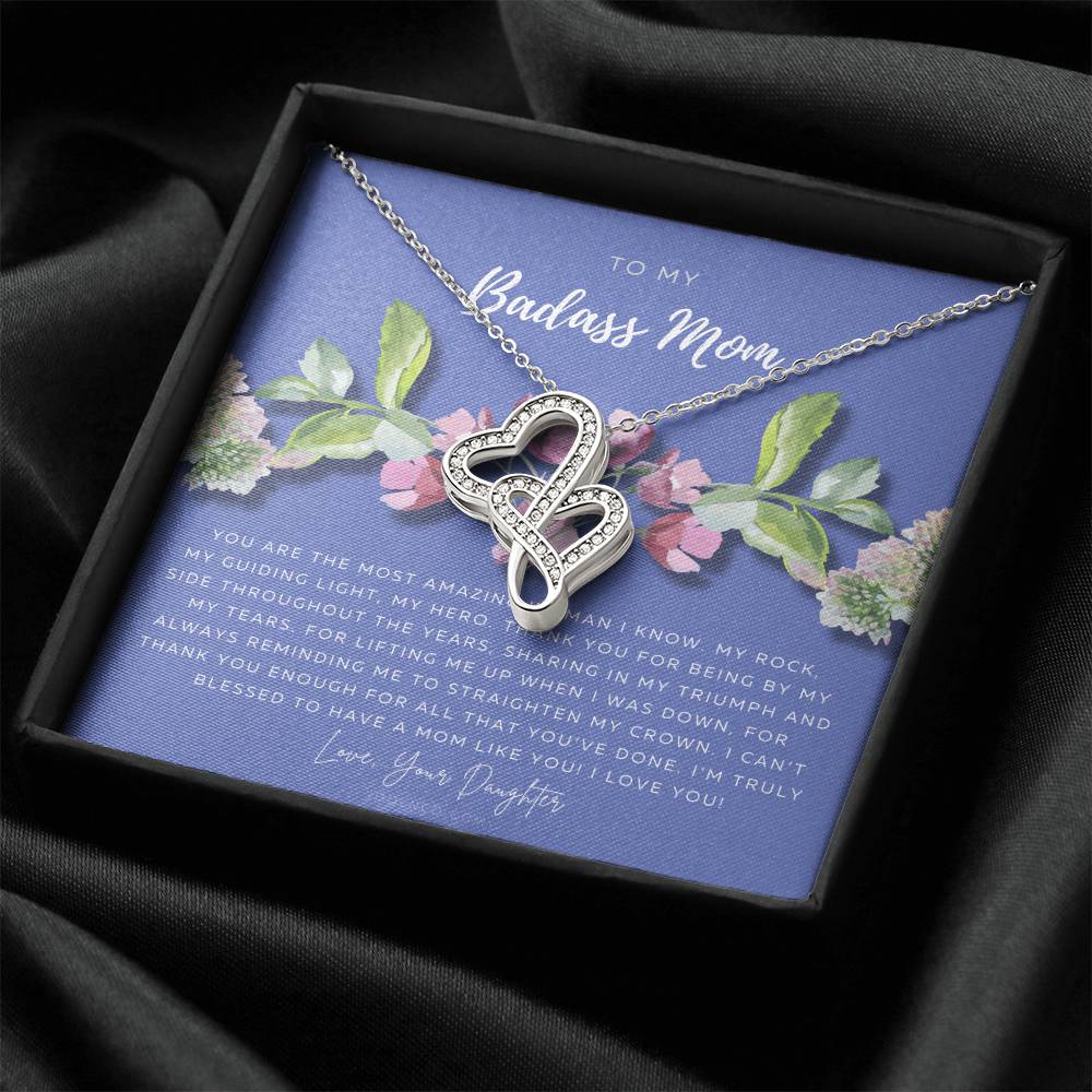 To My Badass Mom Necklace  Mother’S Day Gift  Daughter To Mom Gift  Gift From Daughter To Mom On Wedding Day  Mom Gift Double Hearts Necklace