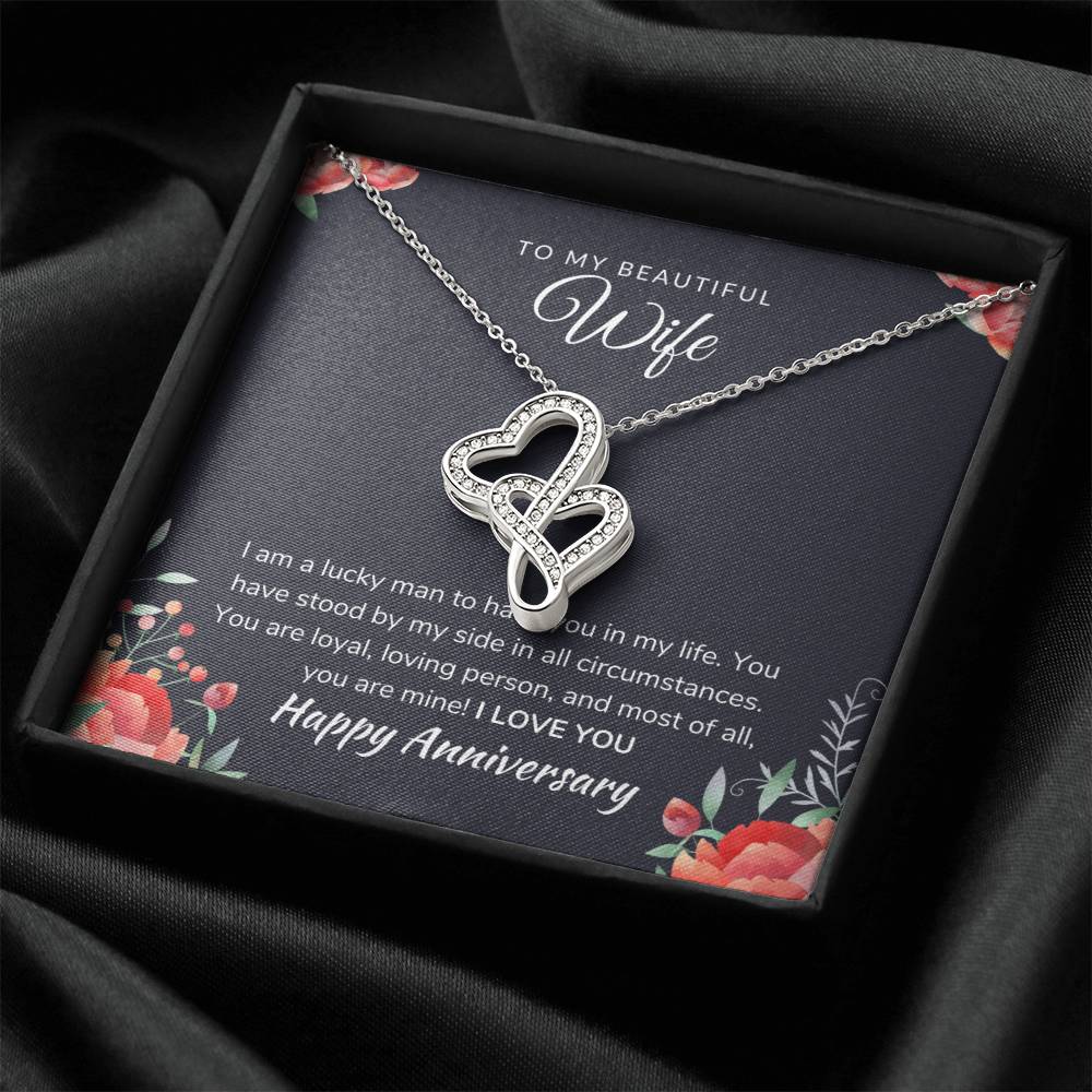 To My Beautiful Wife Double Heart Necklace Double Hearts Necklace