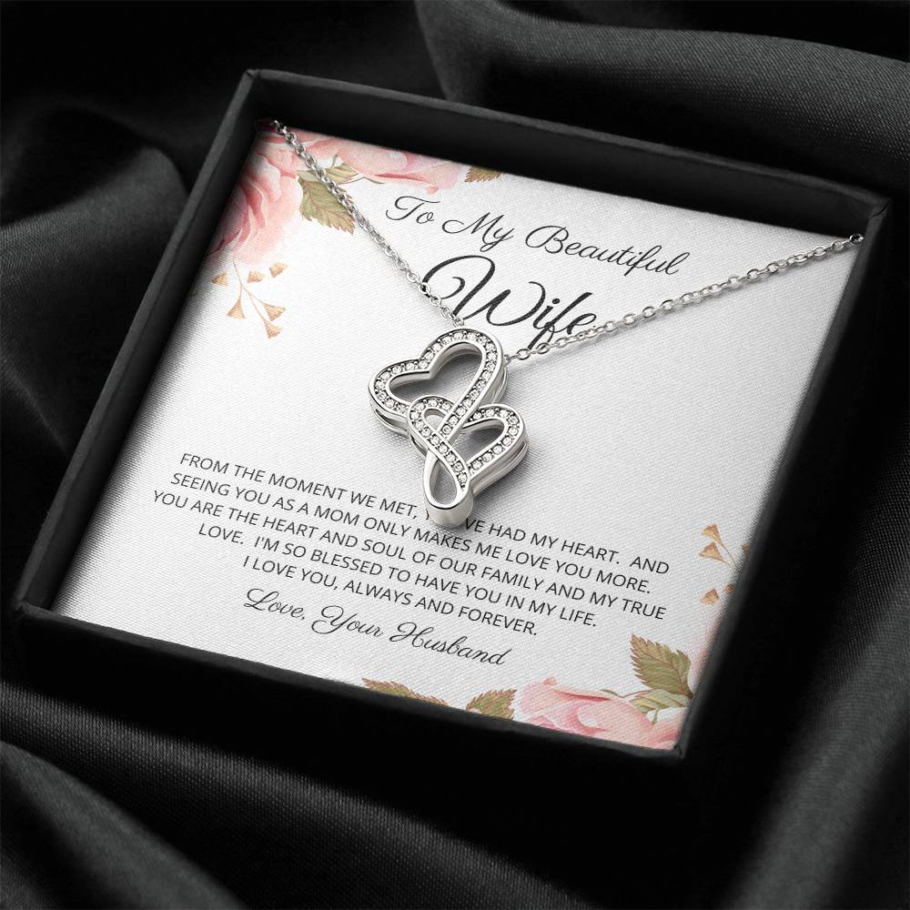 Dear Wife Happy Anniversary - Double Hearts - Love Your Husband - Wife Christmas Gift From Husband Wife Christmas Gift 2 Double Hearts Necklace