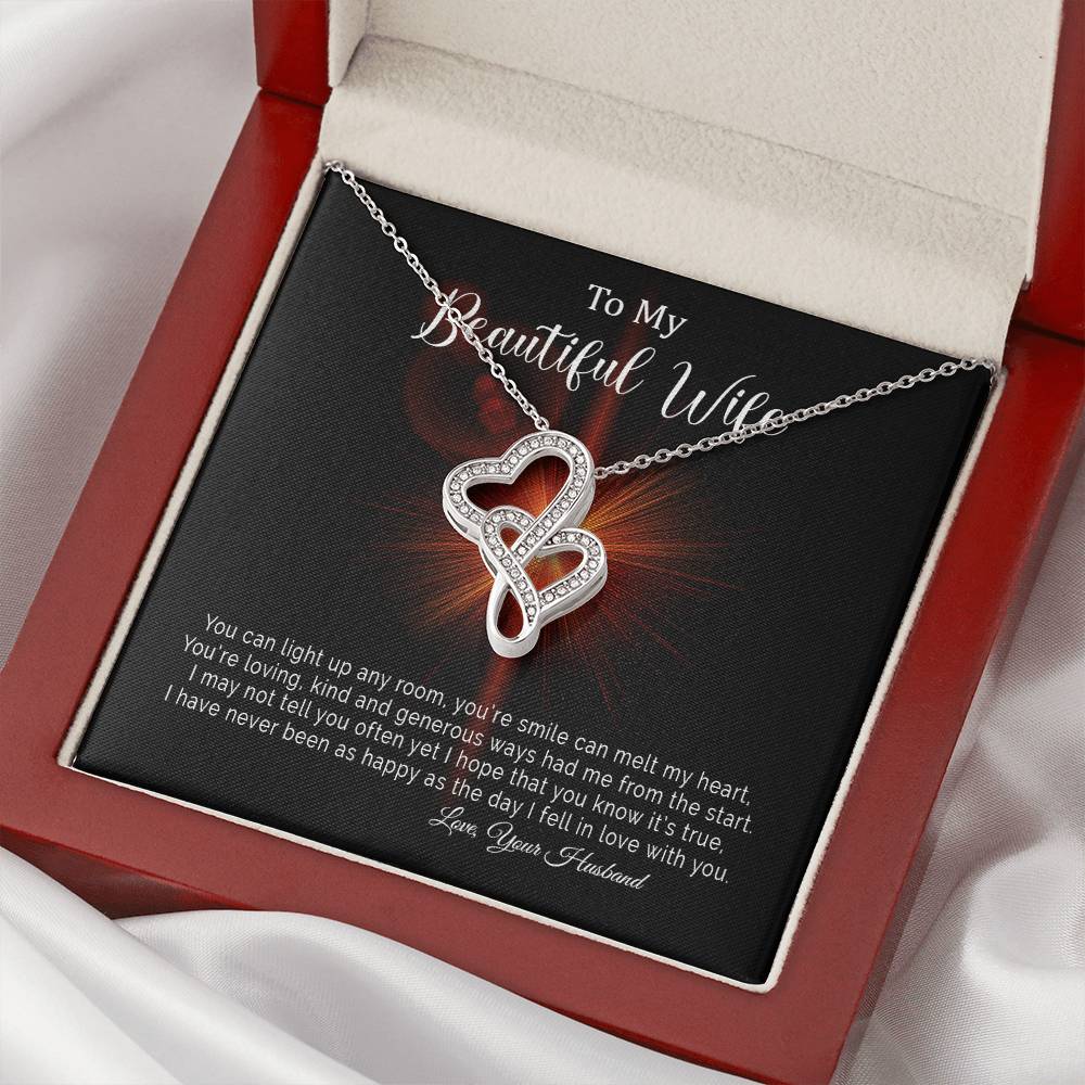 To My Beautiful Wife I Have Never Been As Happy As The Day I Fell In Love With You -  Double Hearts Necklace