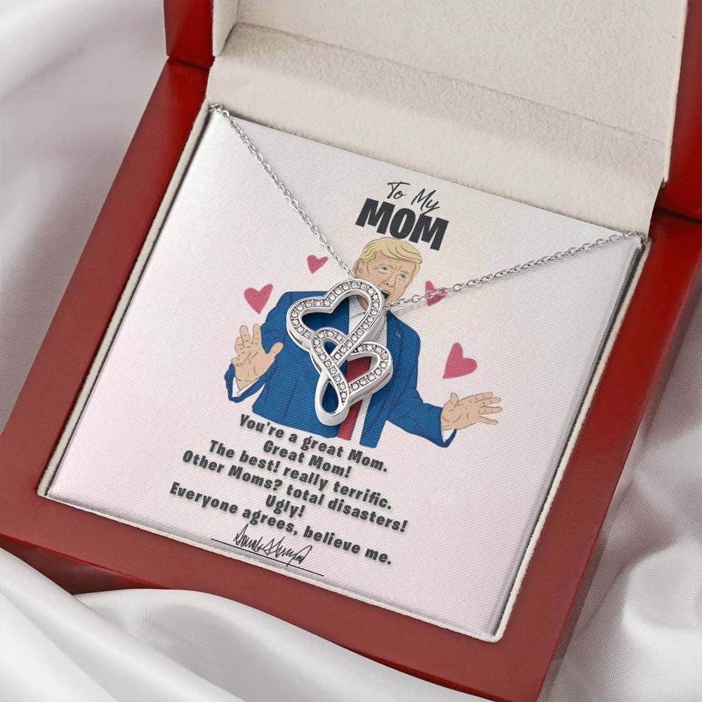 To My Mom - I Love You Message - Tmm08 Double Hearts Necklace