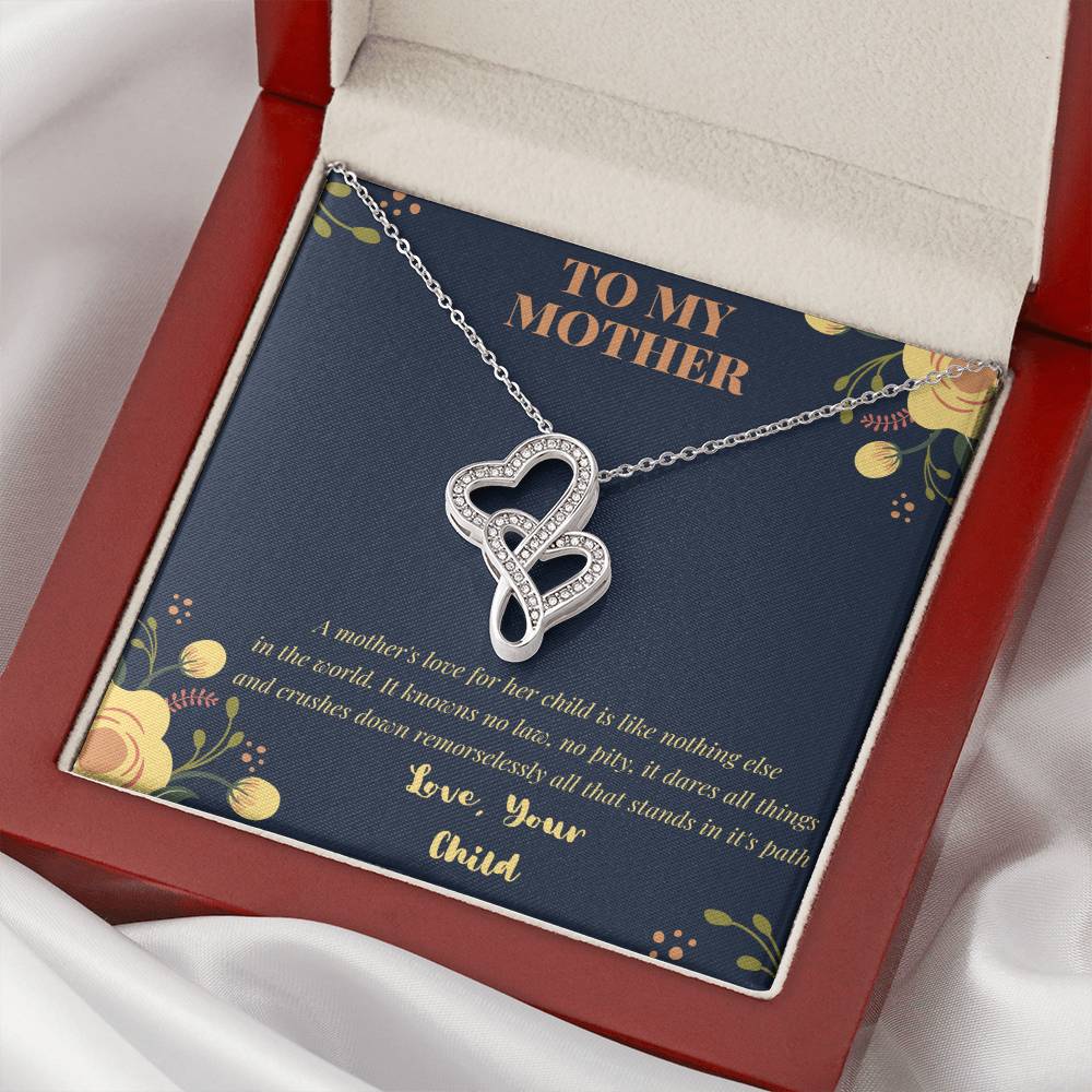 My Mom Gift Card No Pity No Law-  Jewelry Double Hearts Necklace