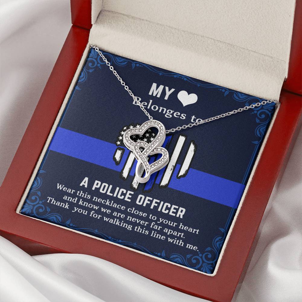 My Heart Belongs To A Police Officer Double Heart Necklace Double Hearts Necklace